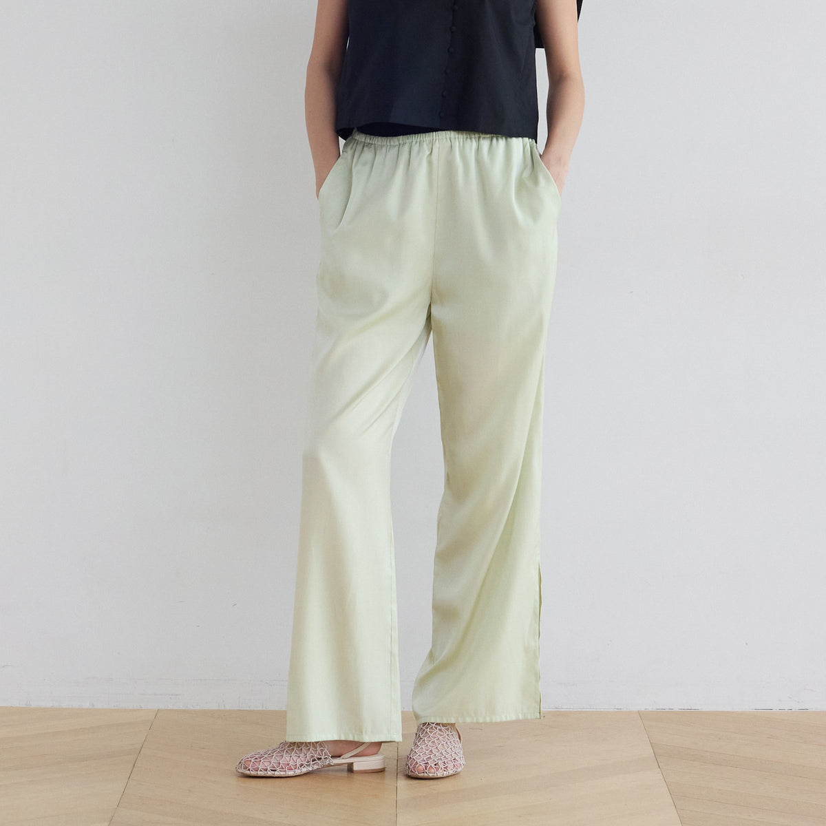 Side Slit Easy Satin Pants