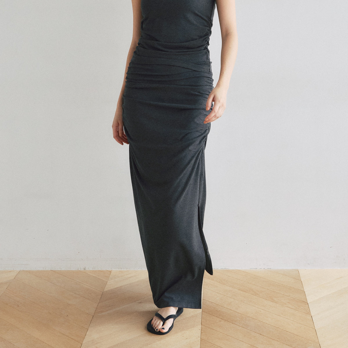 Side Gather Slit A-Line Skirt