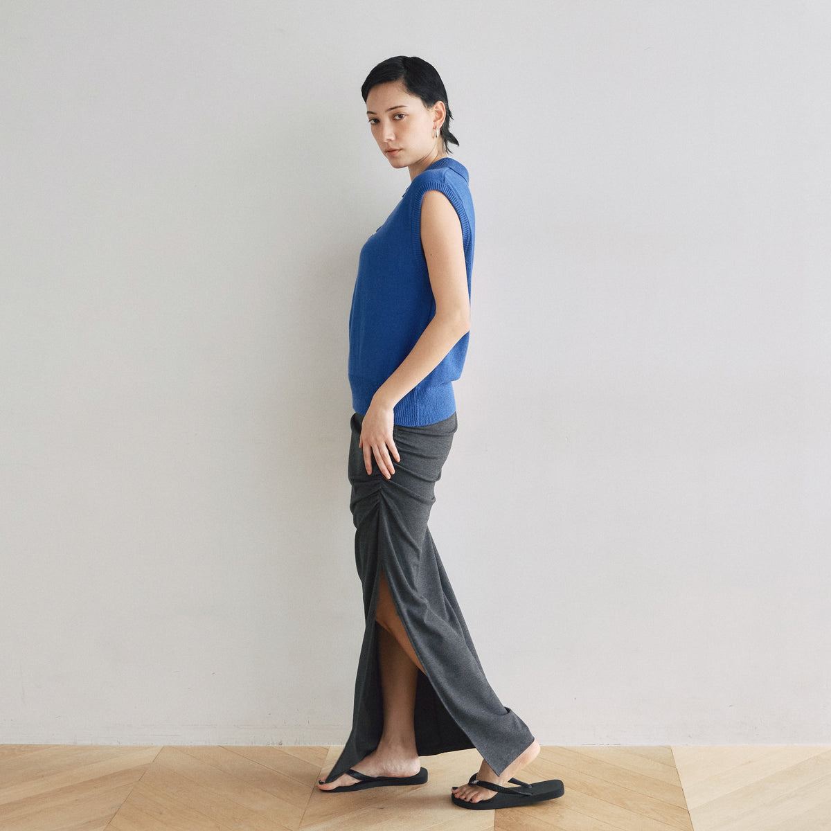 Side Gather Slit A-Line Skirt