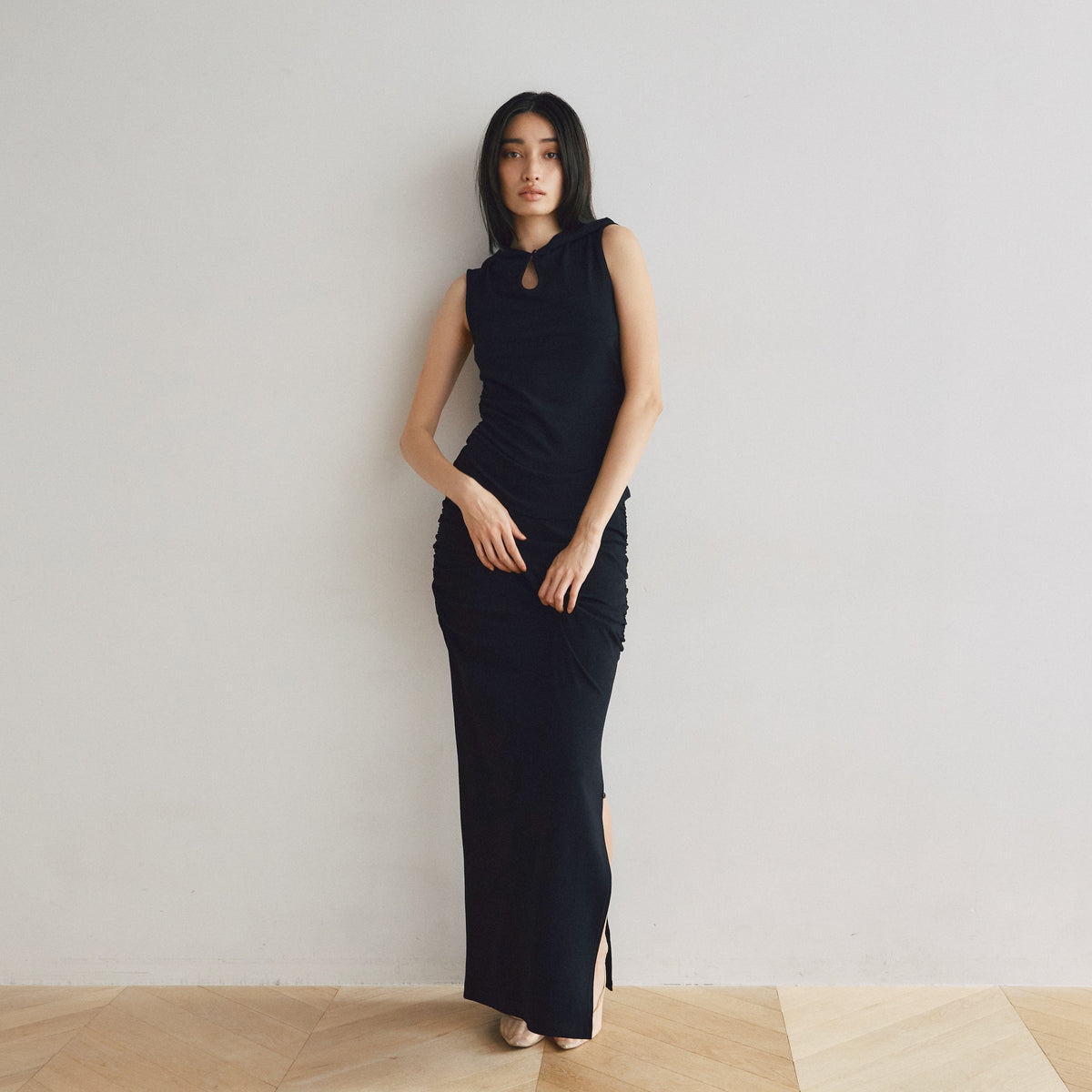 Side Gather Slit A-Line Skirt