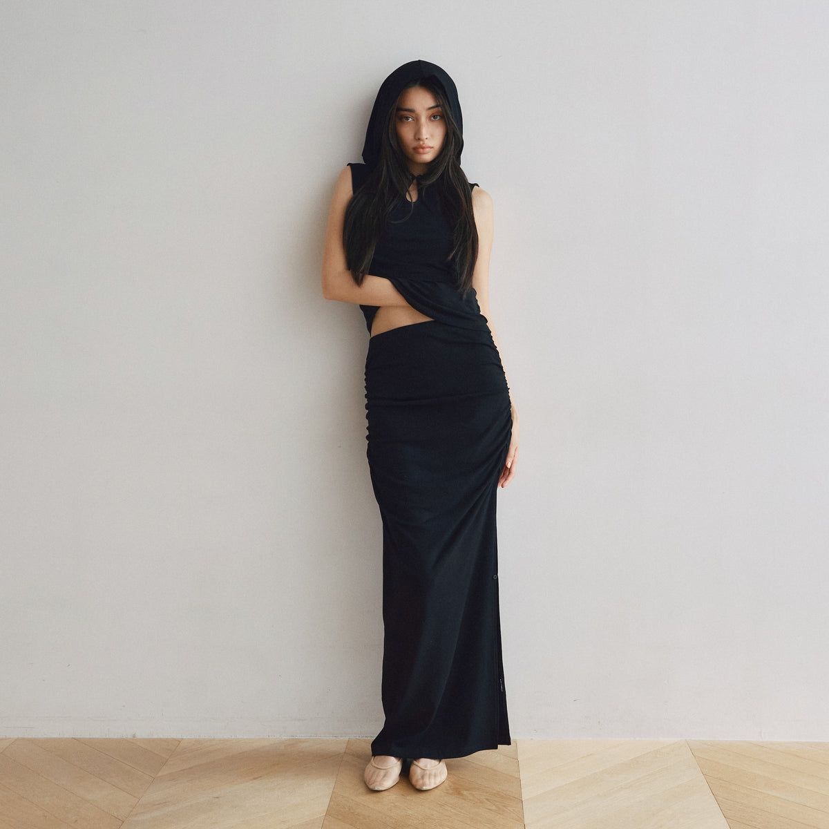 Side Gather Slit A-Line Skirt