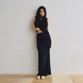 Side Gather Slit A-Line Skirt
