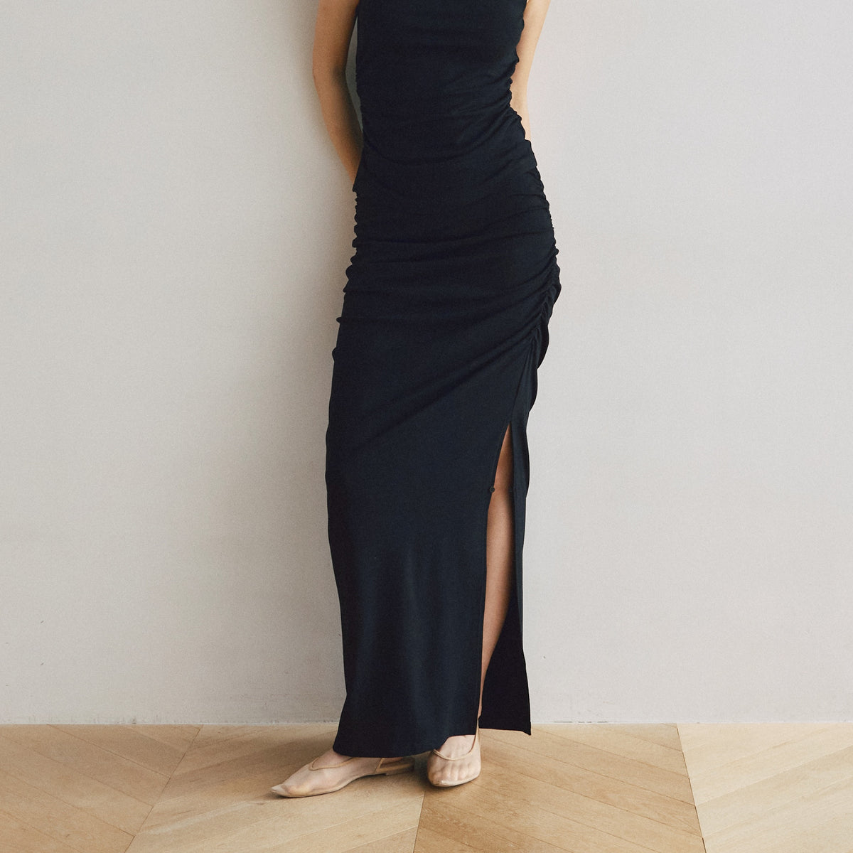 Side Gather Slit A-Line Skirt