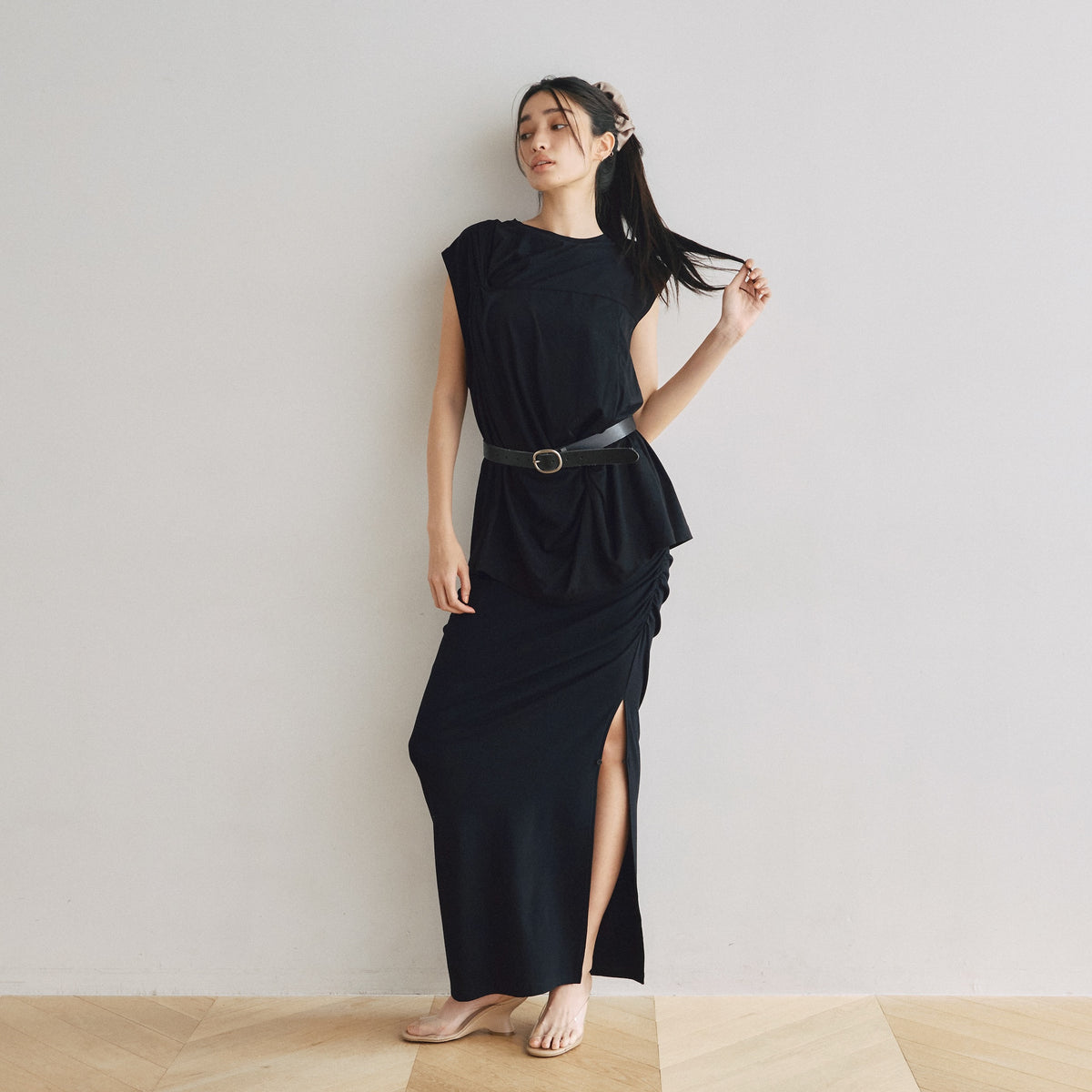 Side Gather Slit A-Line Skirt