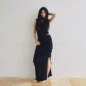 Side Gather Slit A-Line Skirt
