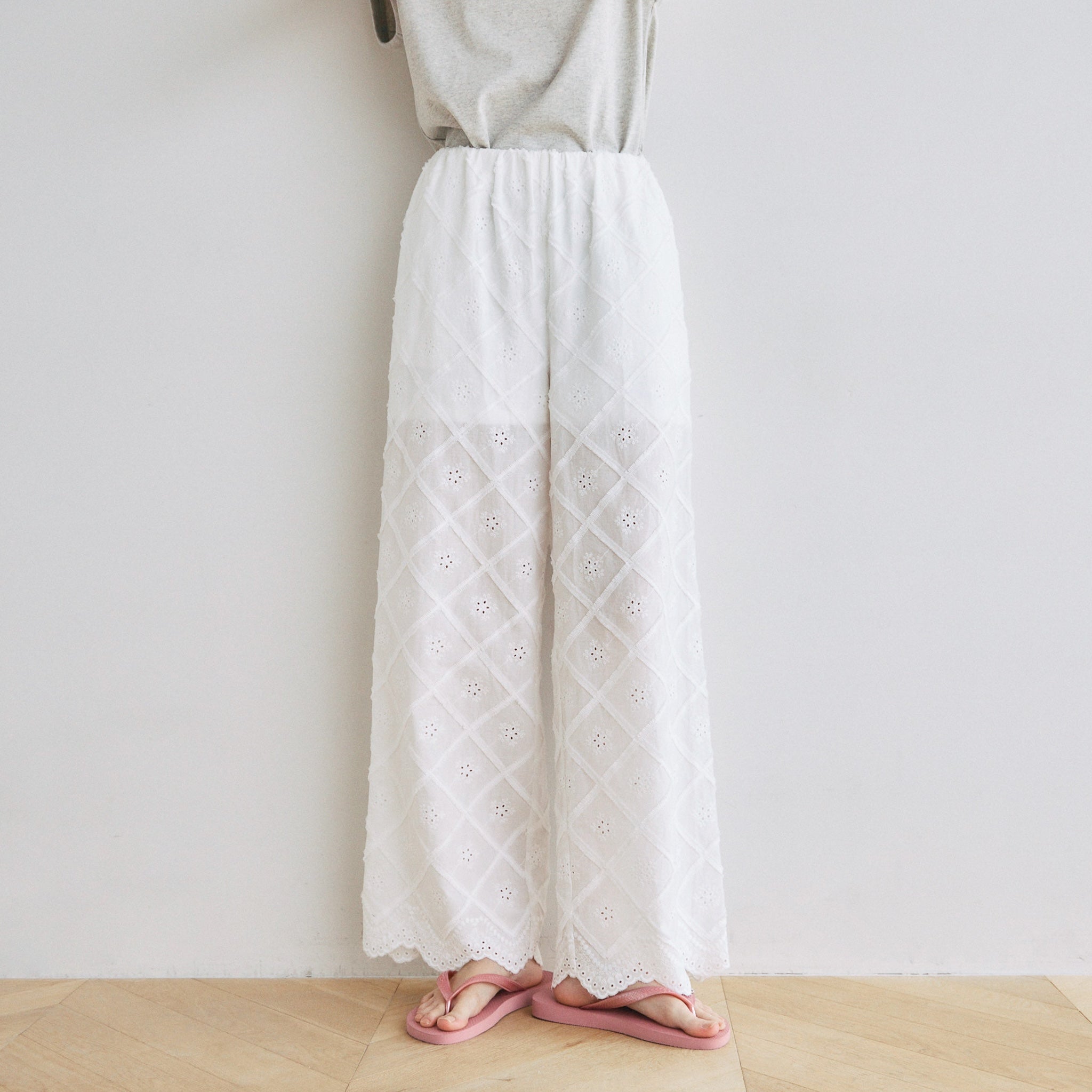 Cotton LaceスカラップRelaxパンツ