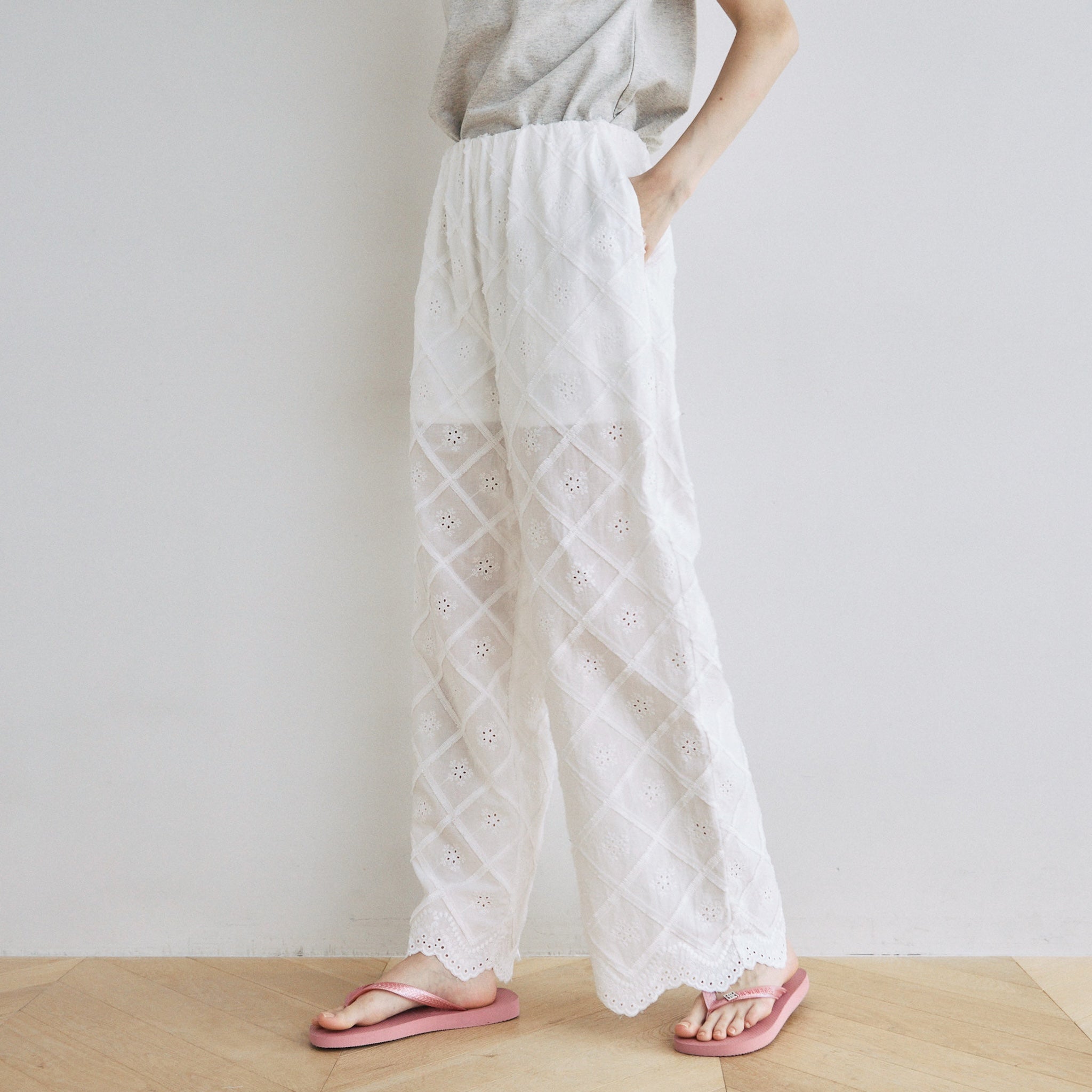 Cotton LaceスカラップRelaxパンツ