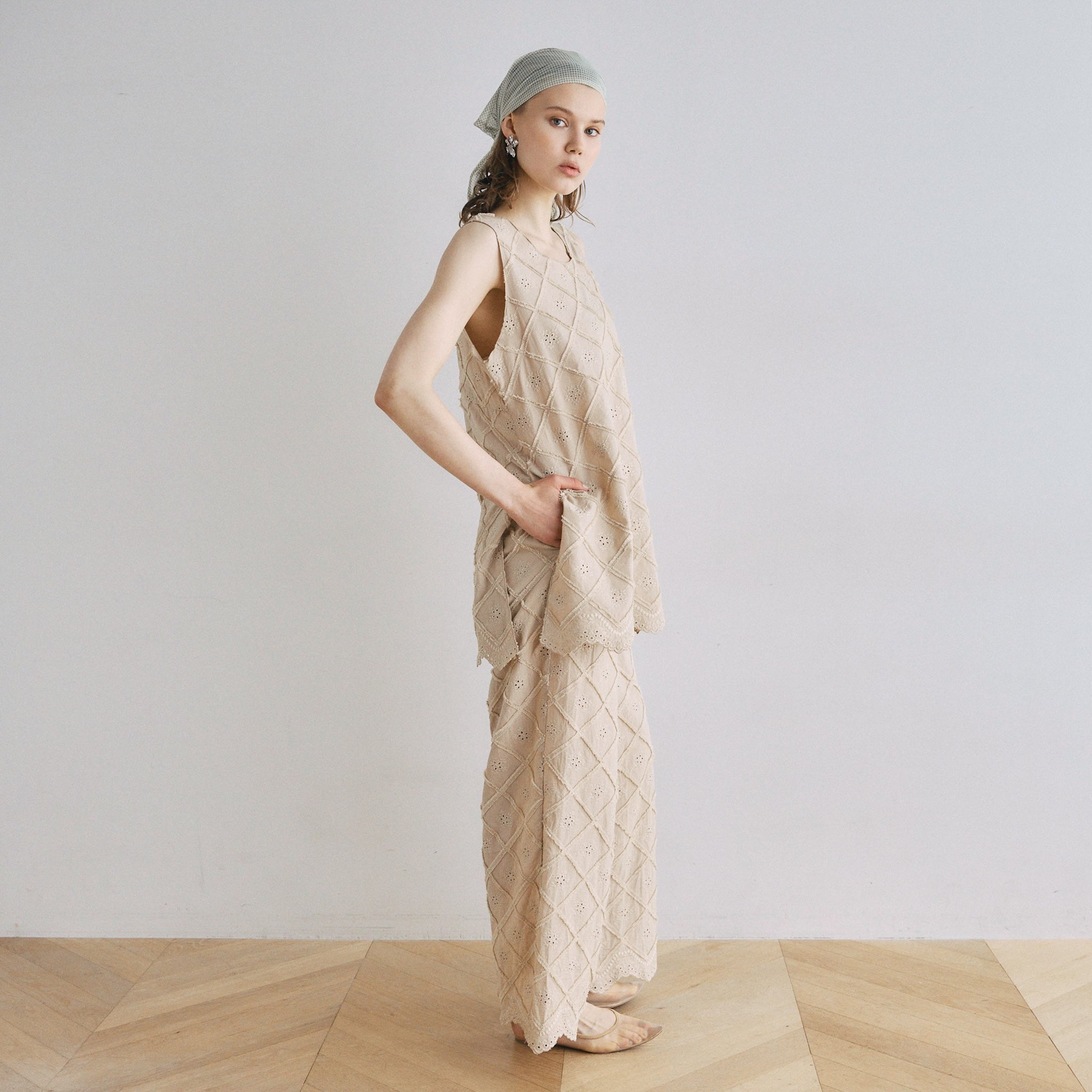 Cotton LaceスカラップRelaxパンツ