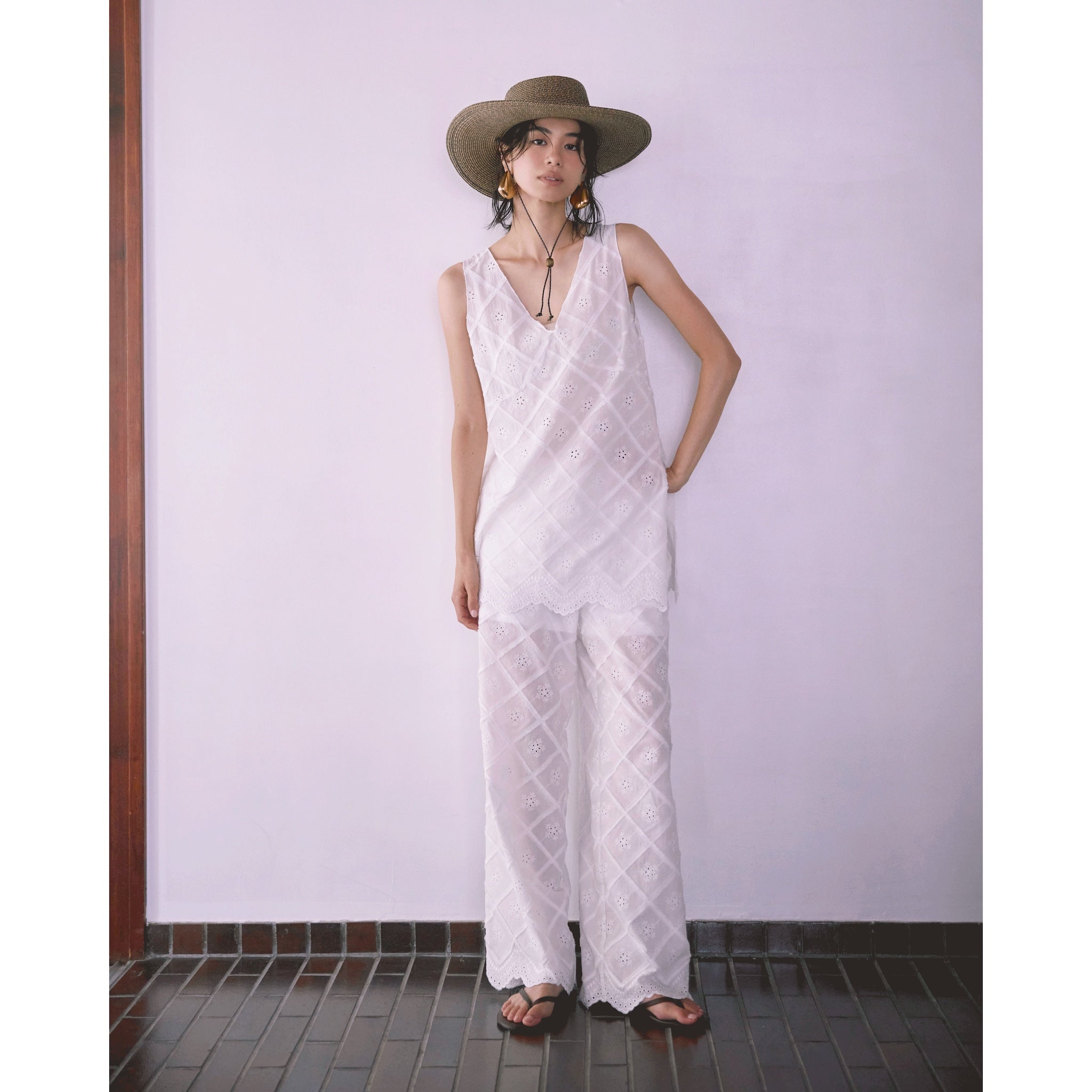 Cotton LaceスカラップRelaxパンツ