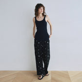 Flower Embroidery Relaxed Pants