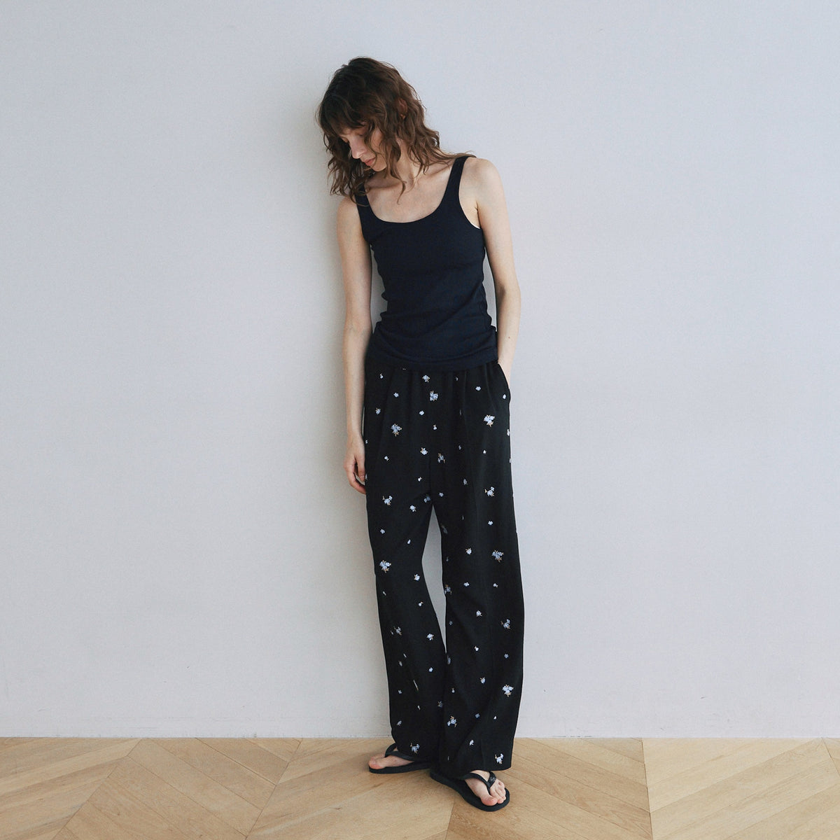 Flower Embroidery Relaxed Pants