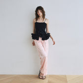 Flower Embroidery Relaxed Pants