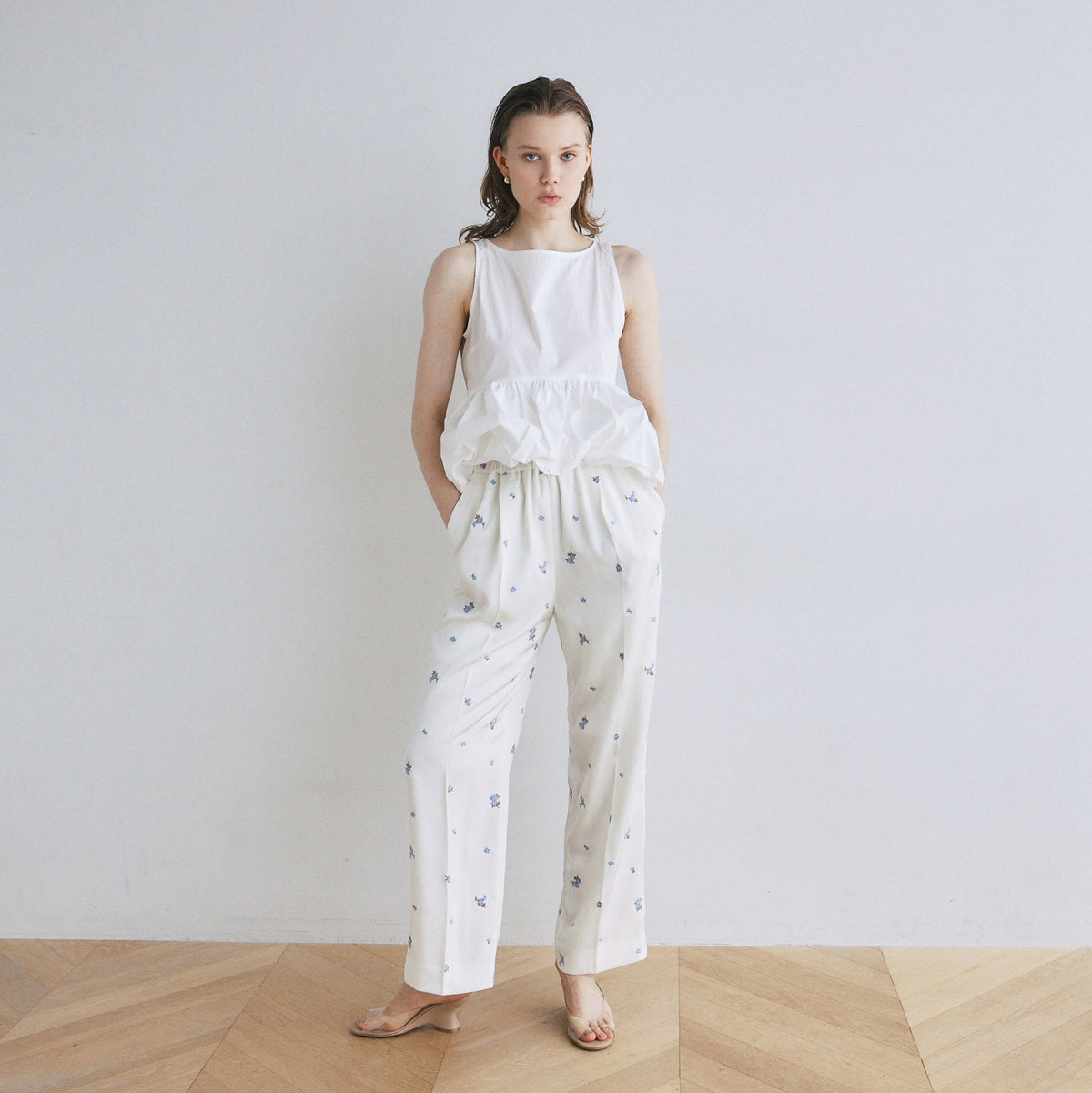 Flower Embroidery Relaxed Pants