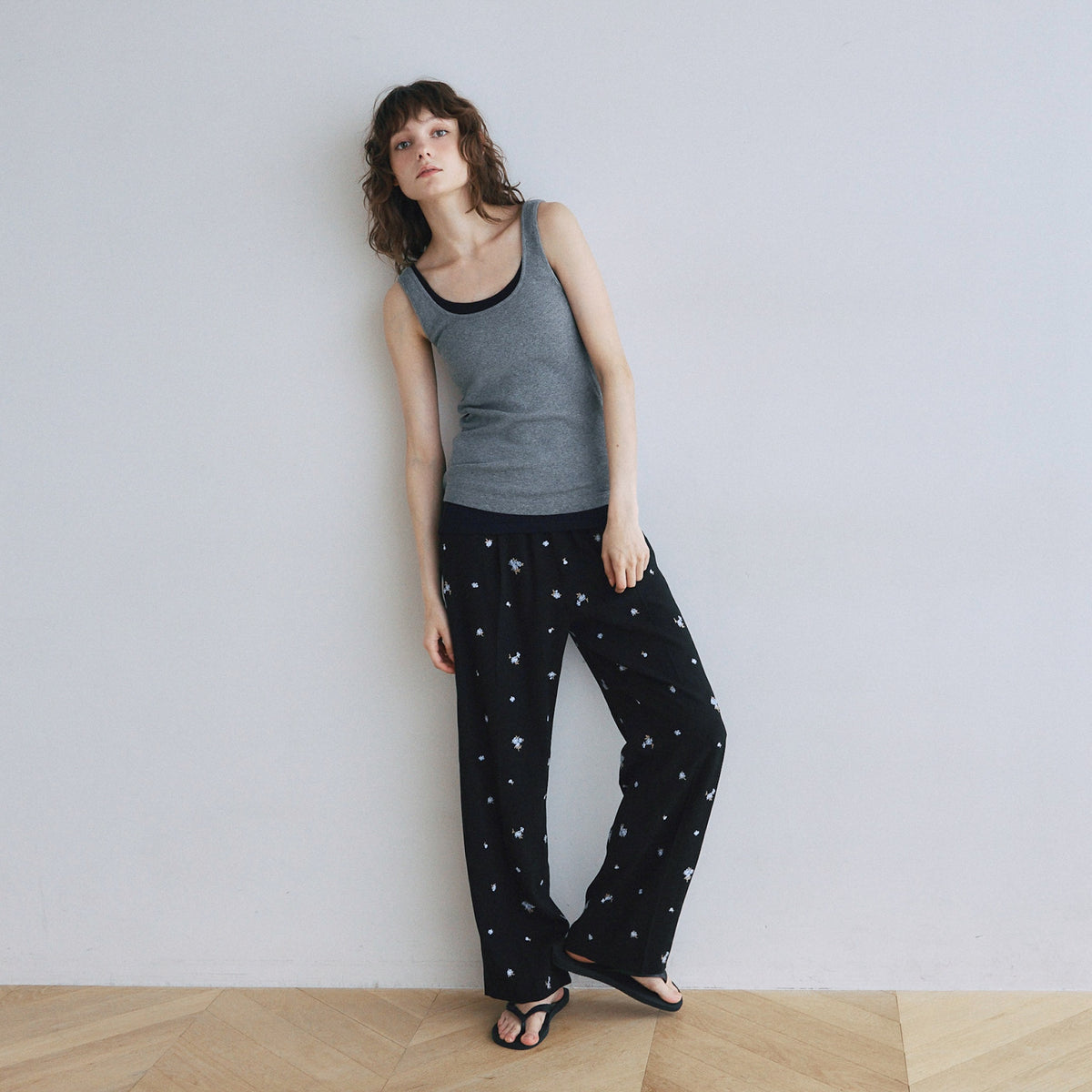 Flower Embroidery Relaxed Pants