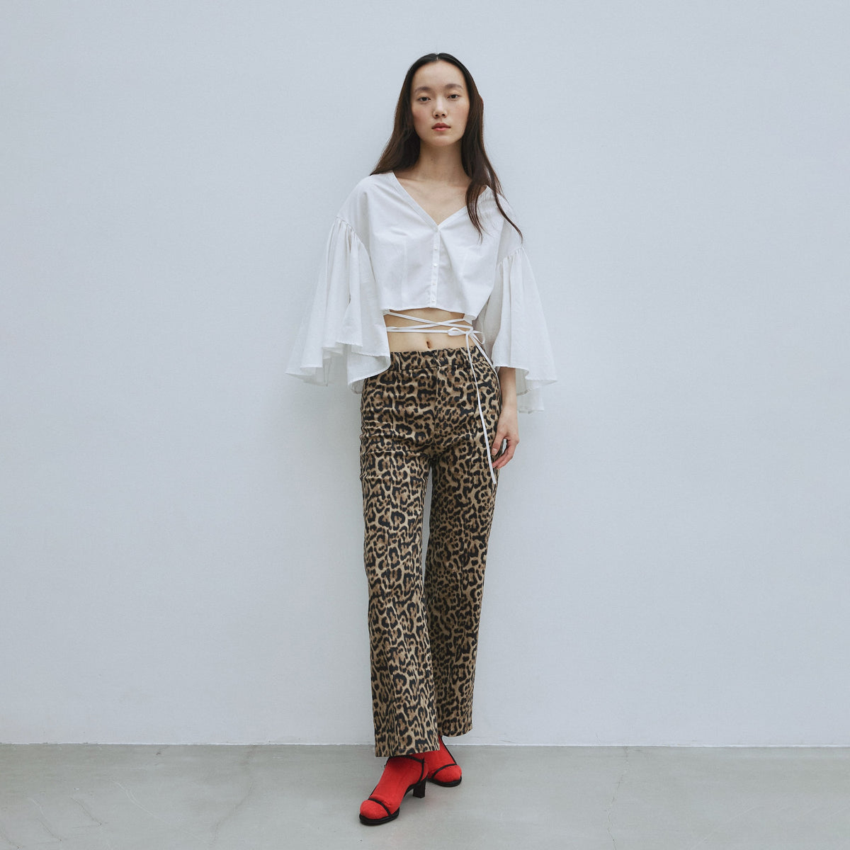 Leopardセンターシームストレートパンツ