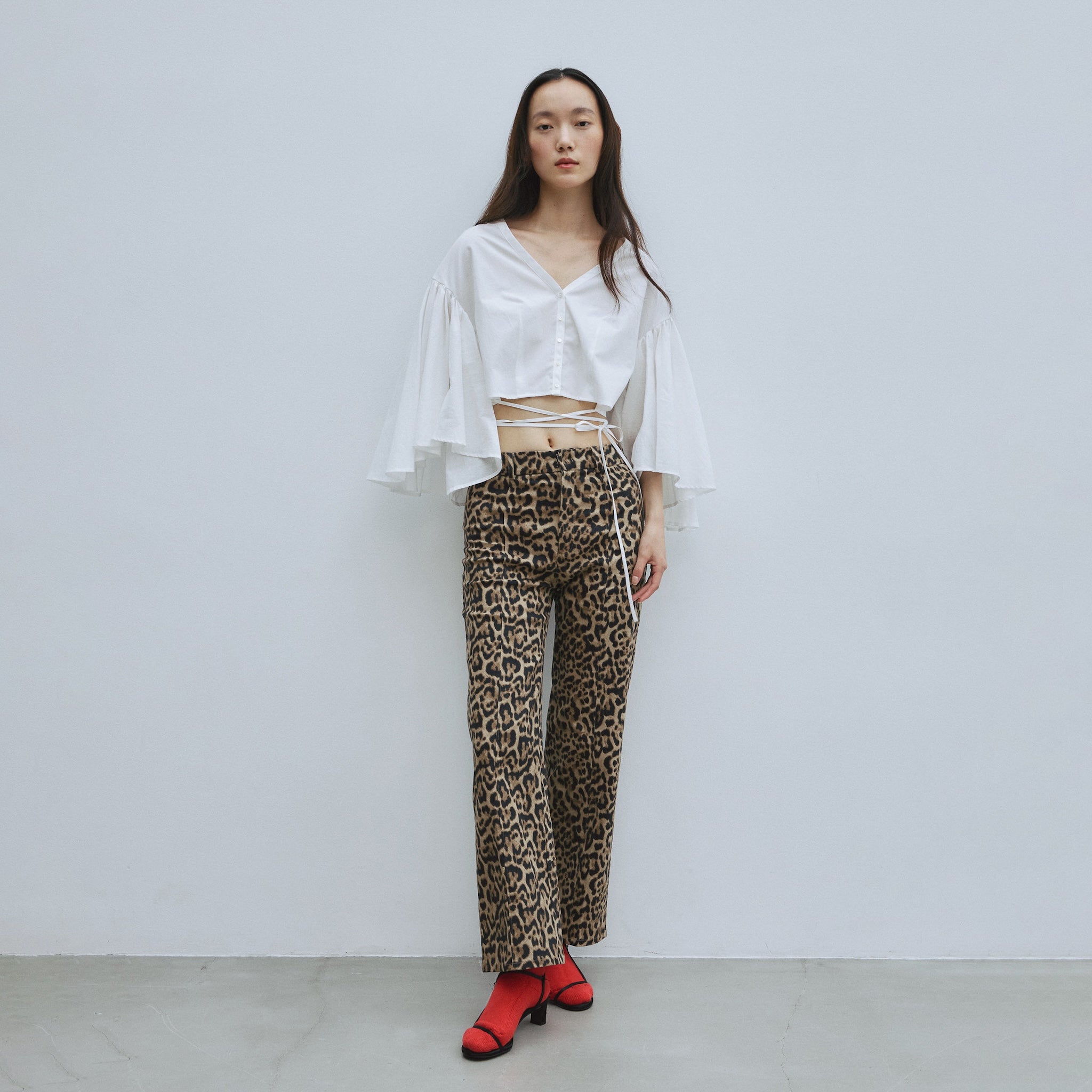 Leopardセンターシームストレートパンツ
