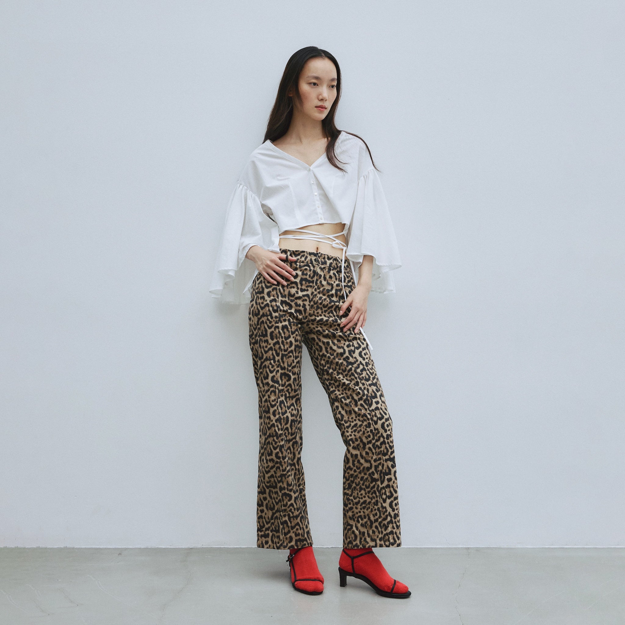 Leopardセンターシームストレートパンツ