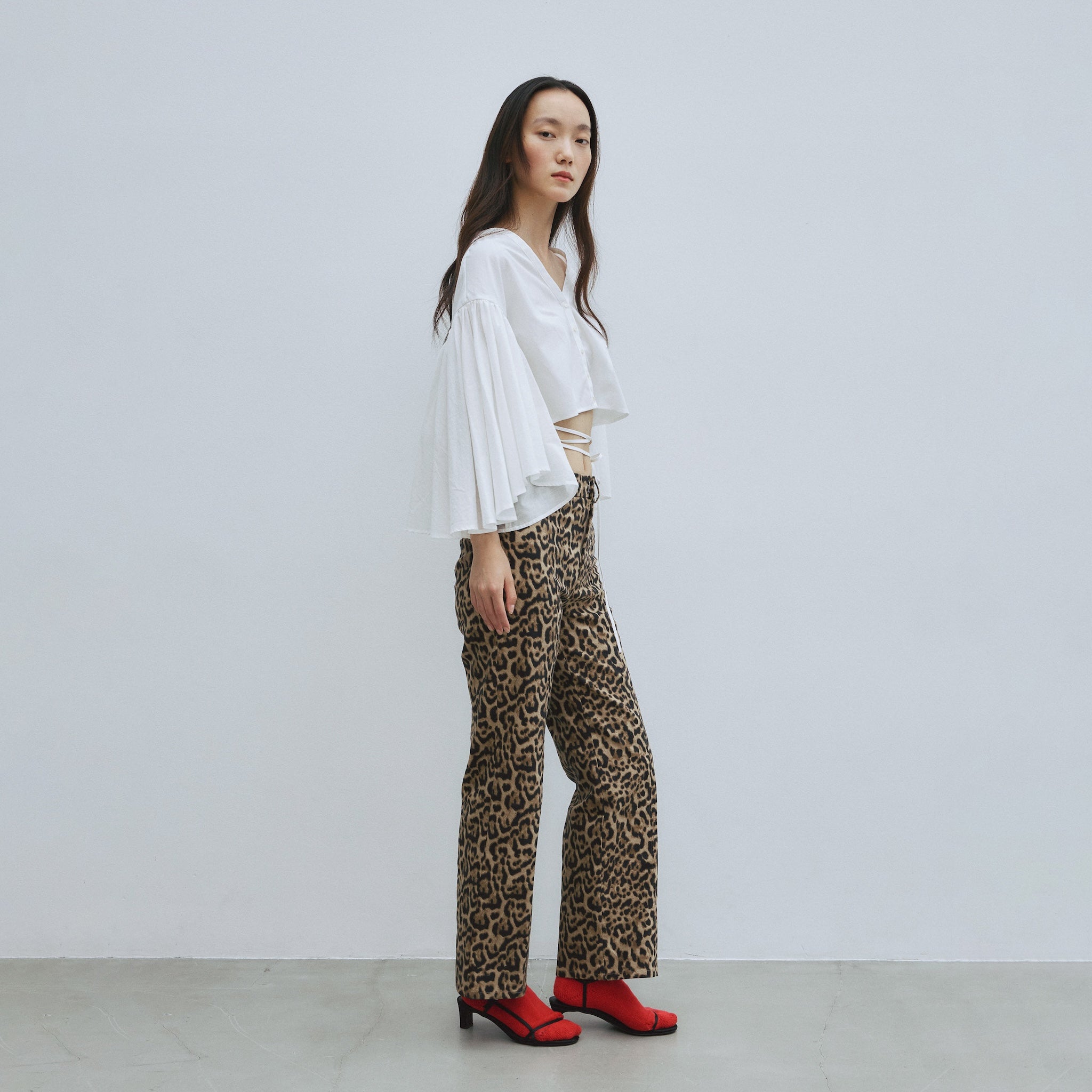 Leopardセンターシームストレートパンツ
