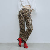 Leopardセンターシームストレートパンツ
