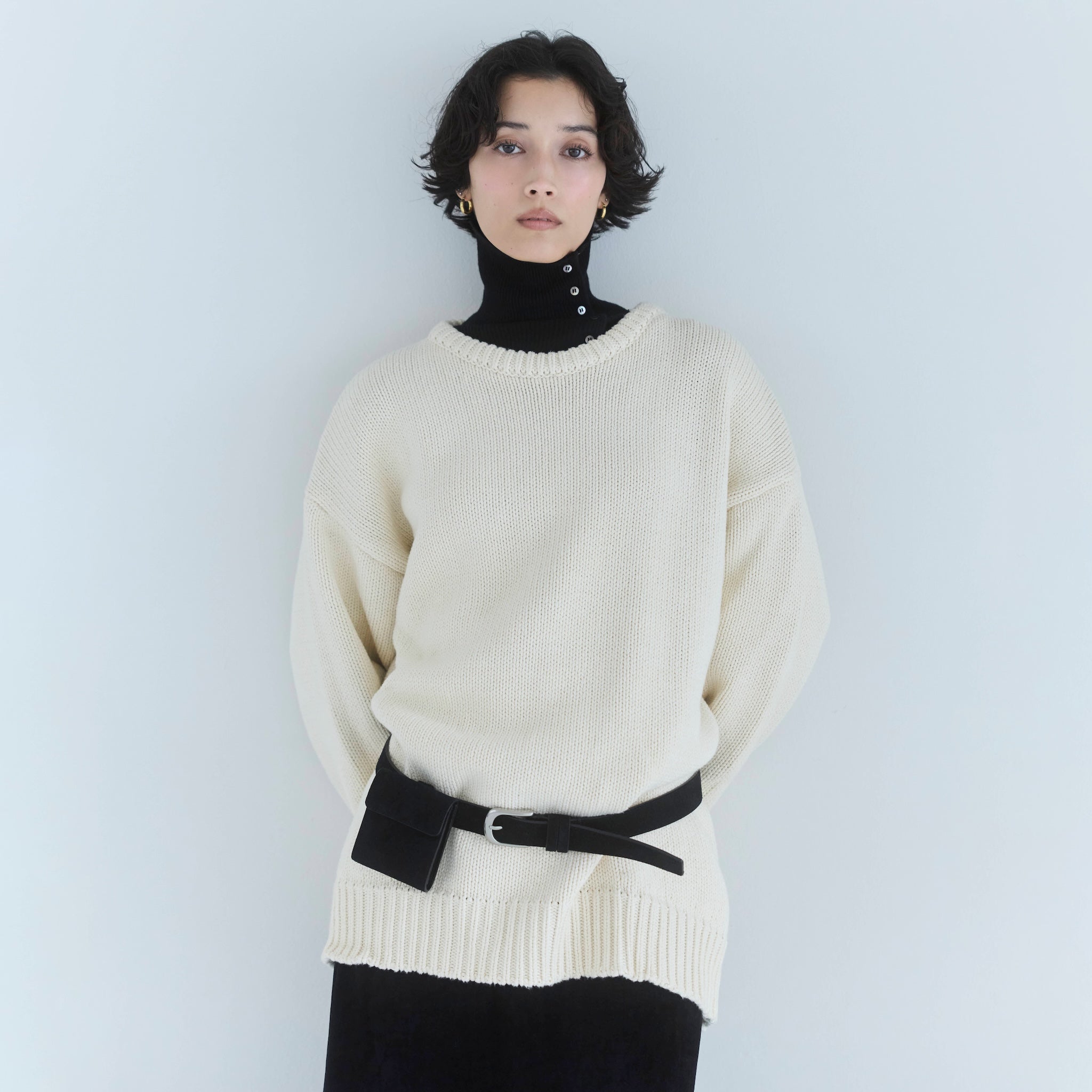 新品SeaRoomlynn organic cotton ラインニット ホワイト HeavyコットンLOOSEニット