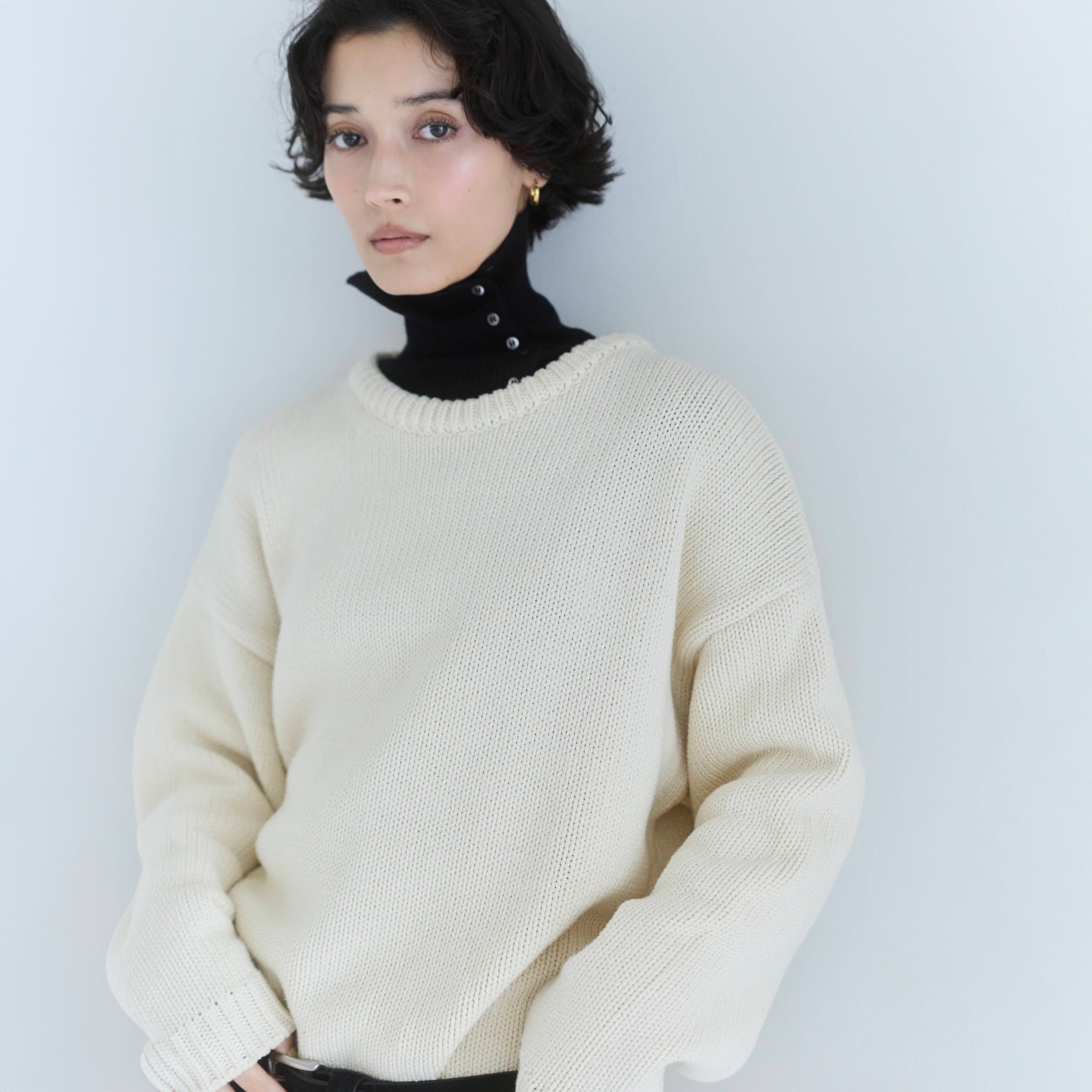 新品SeaRoomlynn organic cotton ラインニット ホワイト HeavyコットンLOOSEニット