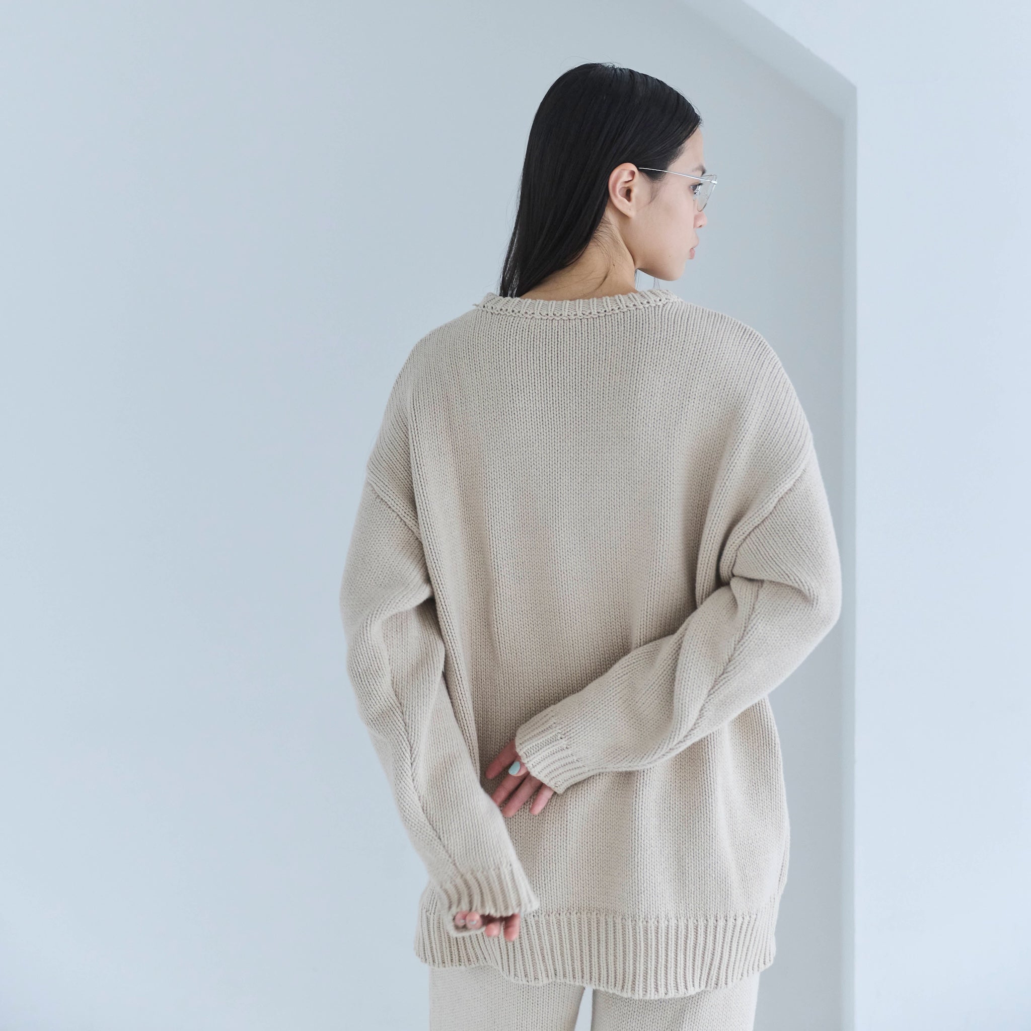 新品SeaRoomlynn organic cotton ラインニット ホワイト HeavyコットンLOOSEニット