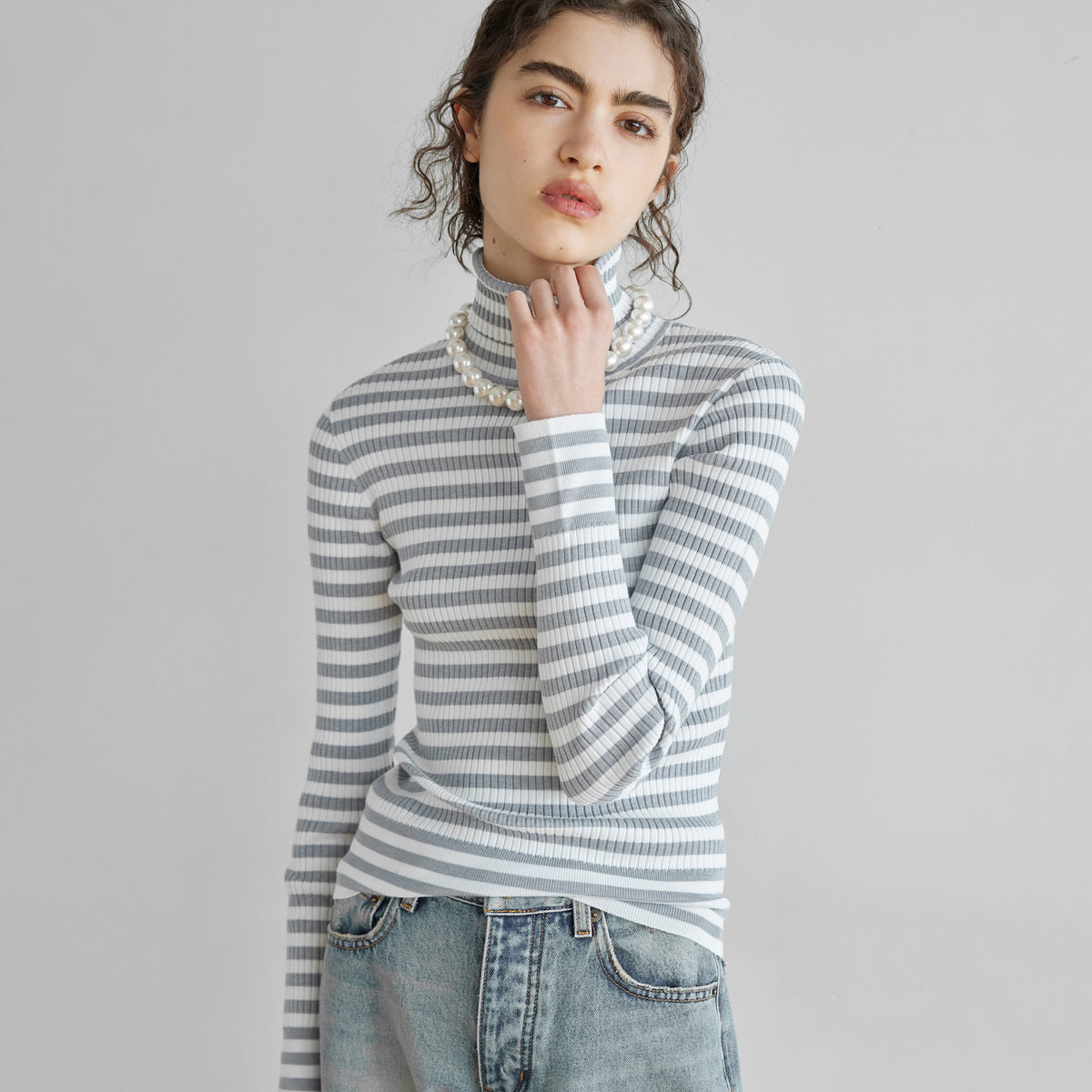 Warmタートルニットトップス 