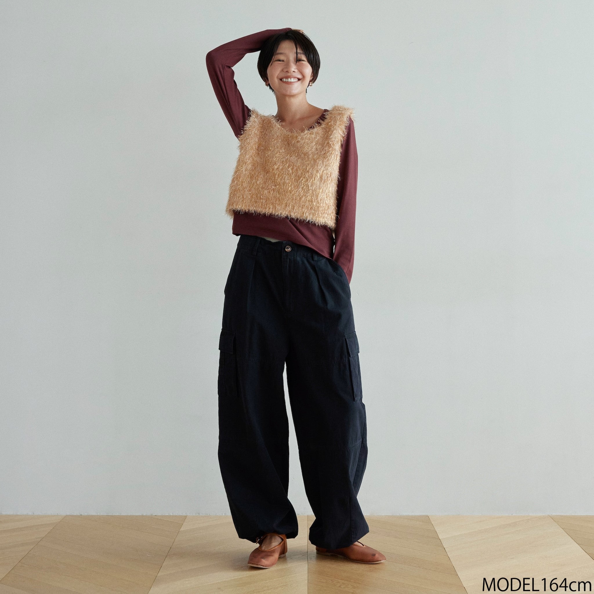 Shaggy Yarn 2way Short Knitビスチェ