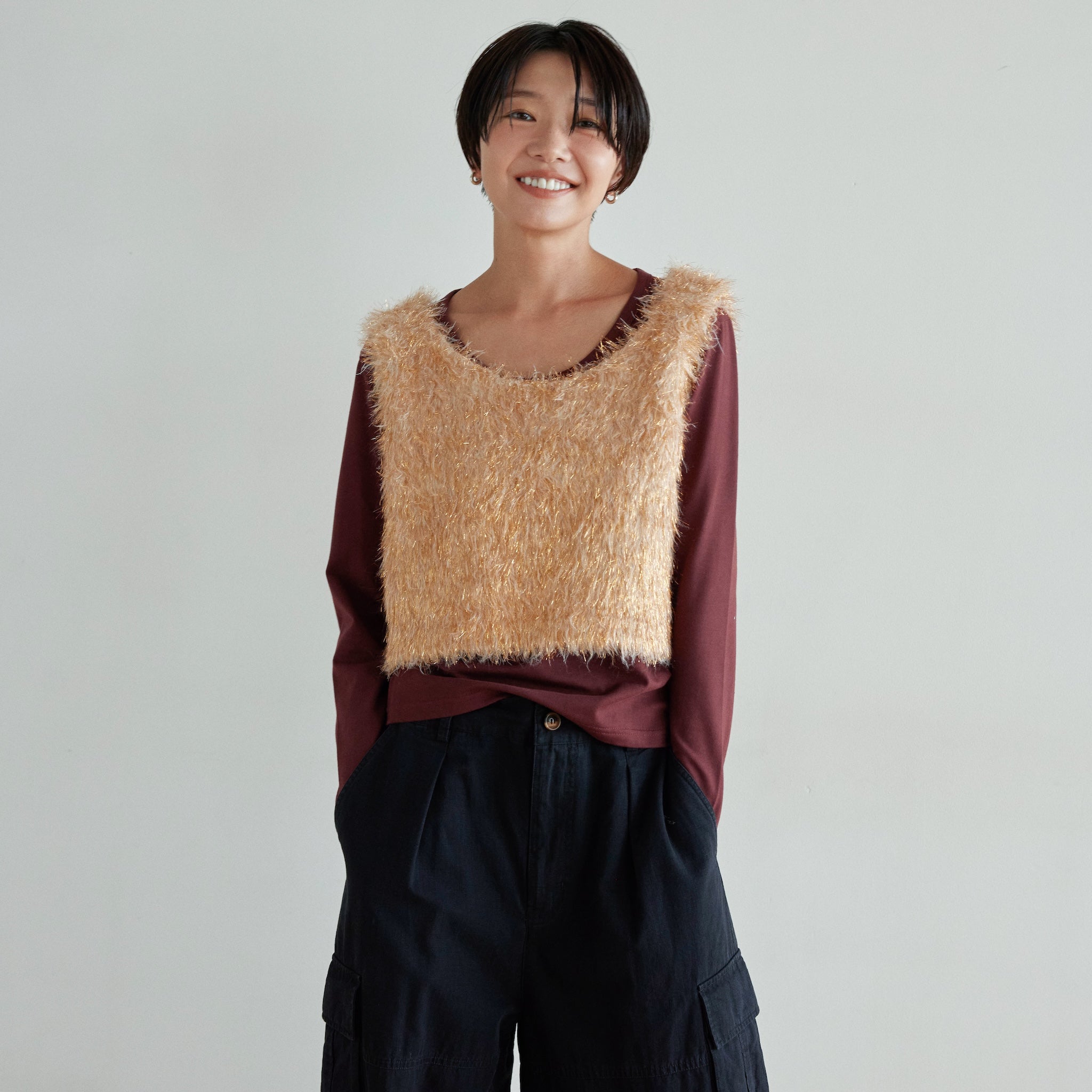 Shaggy Yarn 2way Short Knitビスチェ