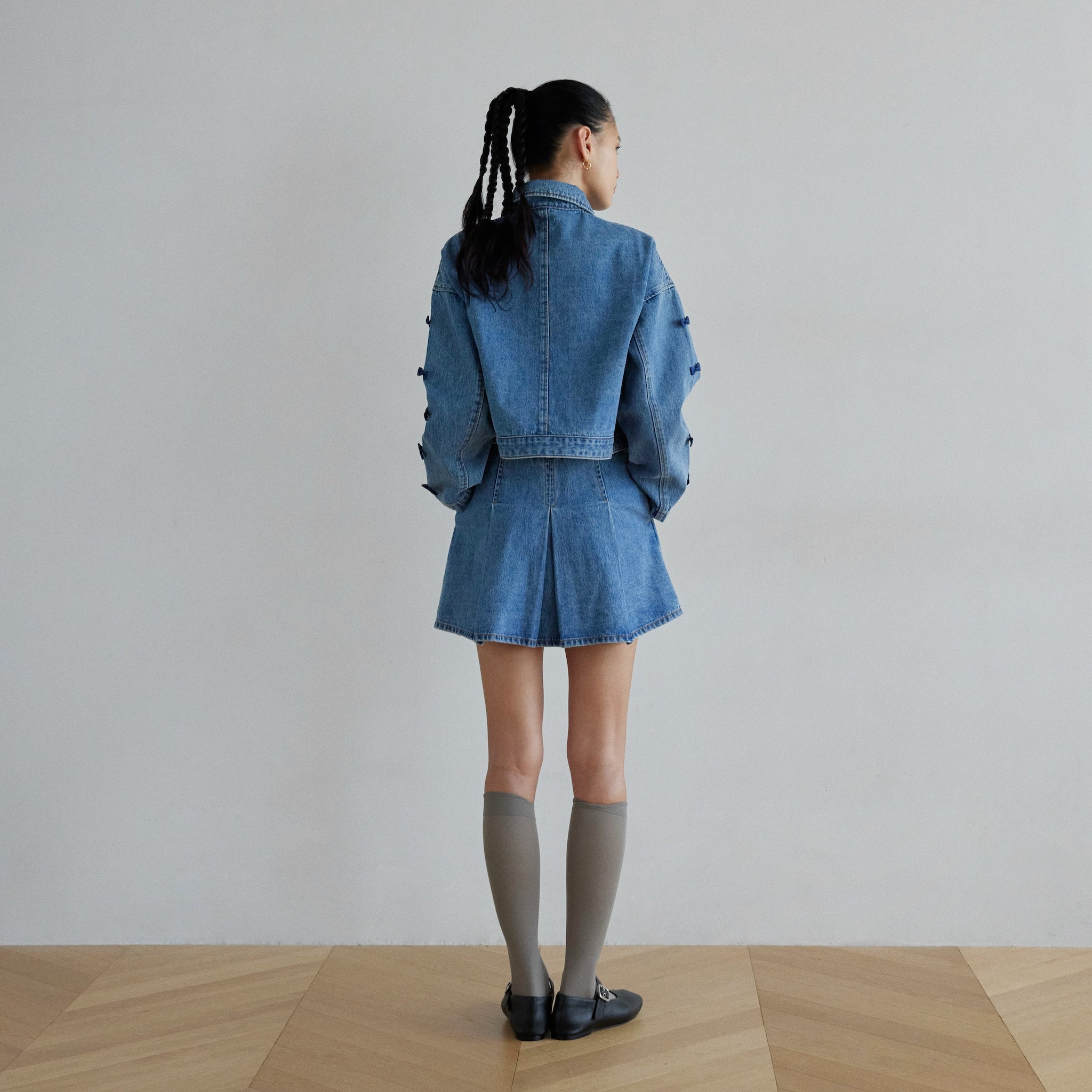 BOXプリーツDENIM miniスカート