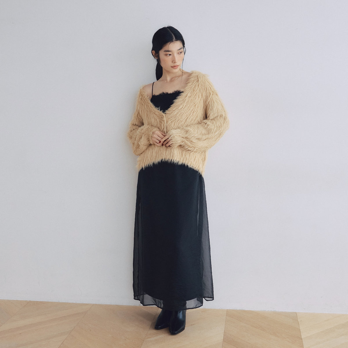 ヘアリーシャギーVネックカーディガン