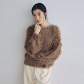 ヘアリーシャギーボートネックトップス