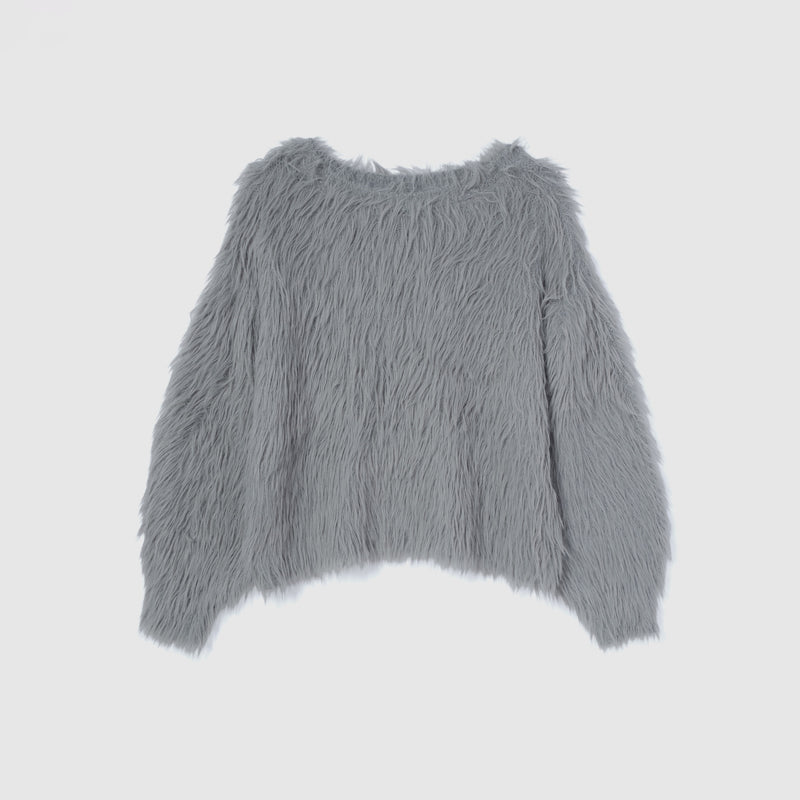 ヘアリーシャギーボートネックトップス