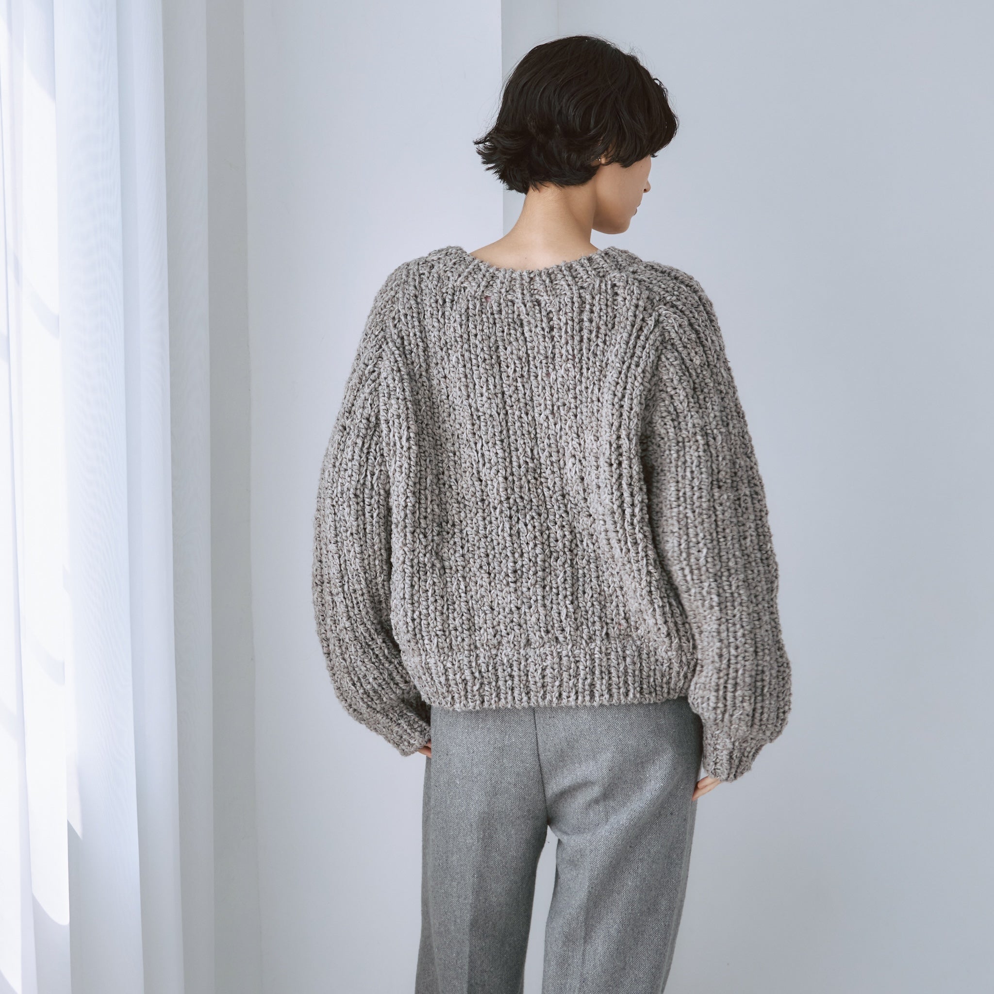 Hand made WoolブークレMixカーディガン