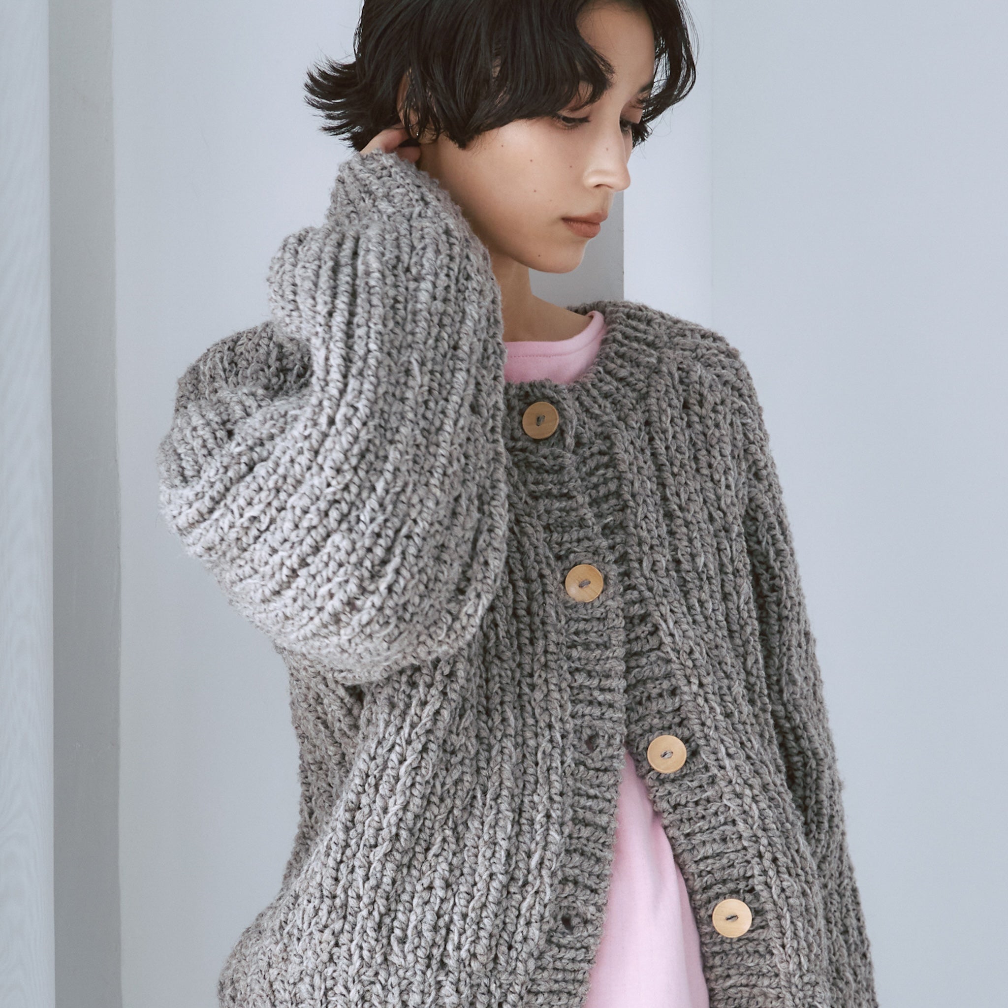 Hand made WoolブークレMixカーディガン