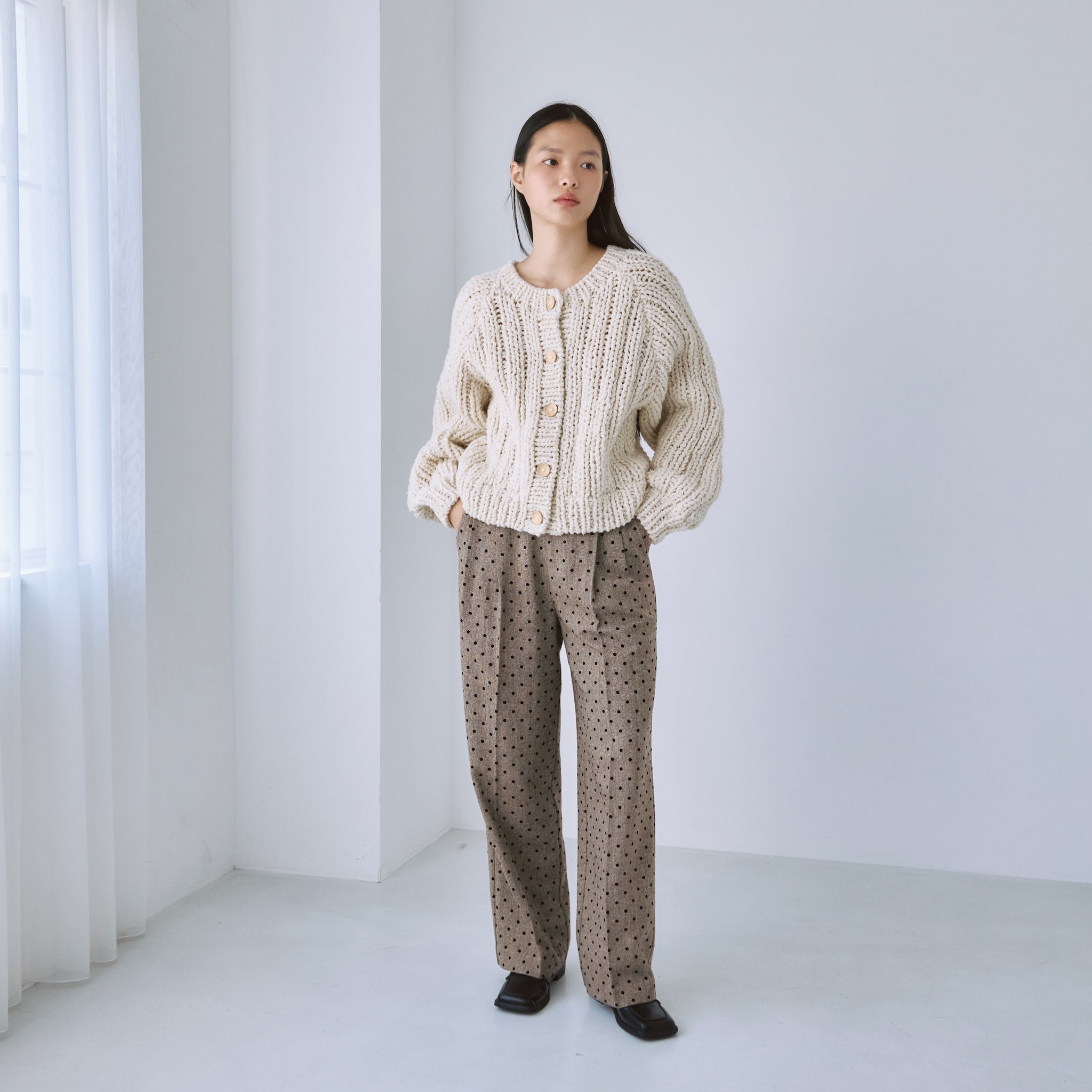Hand made WoolブークレMixカーディガン