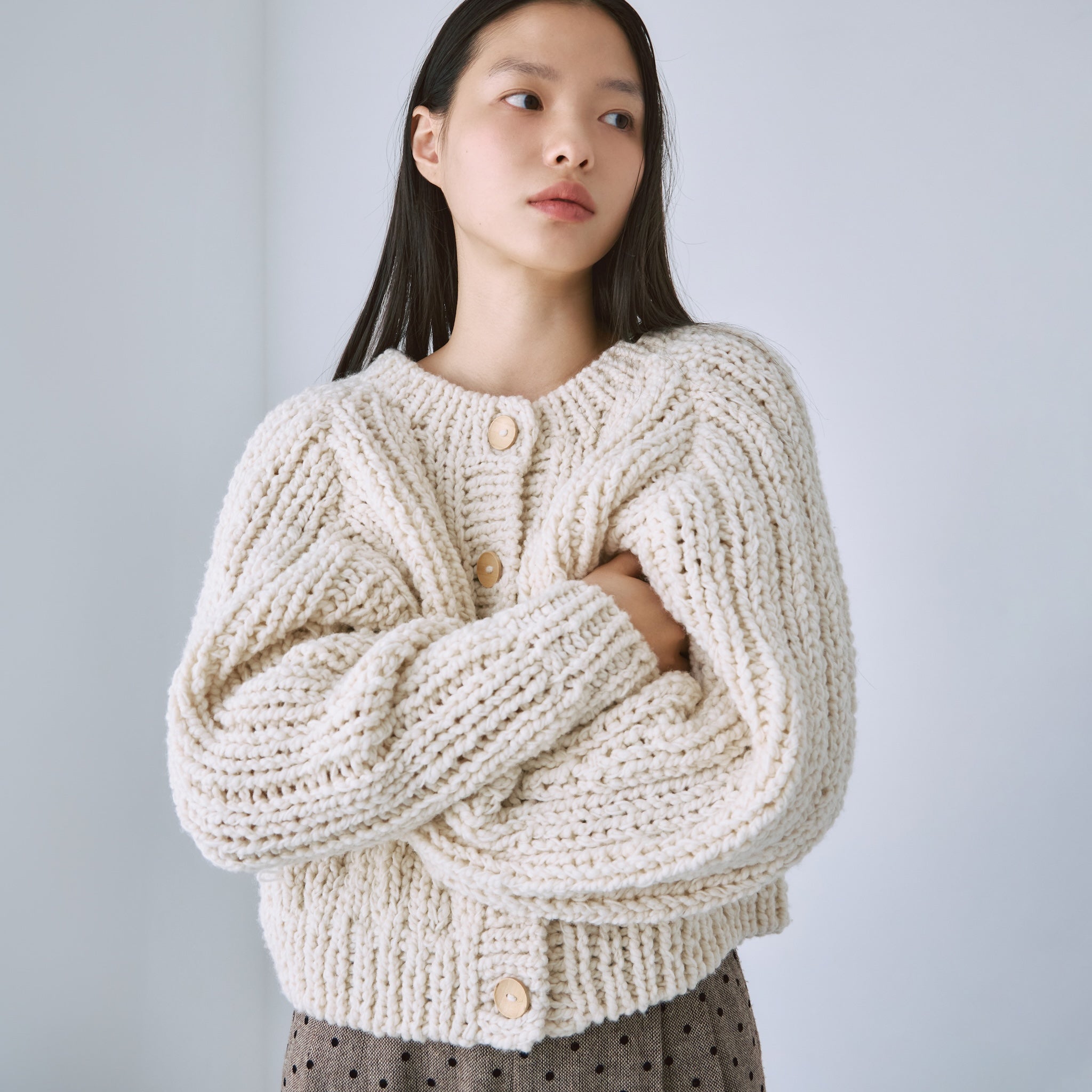 Hand made WoolブークレMixカーディガン