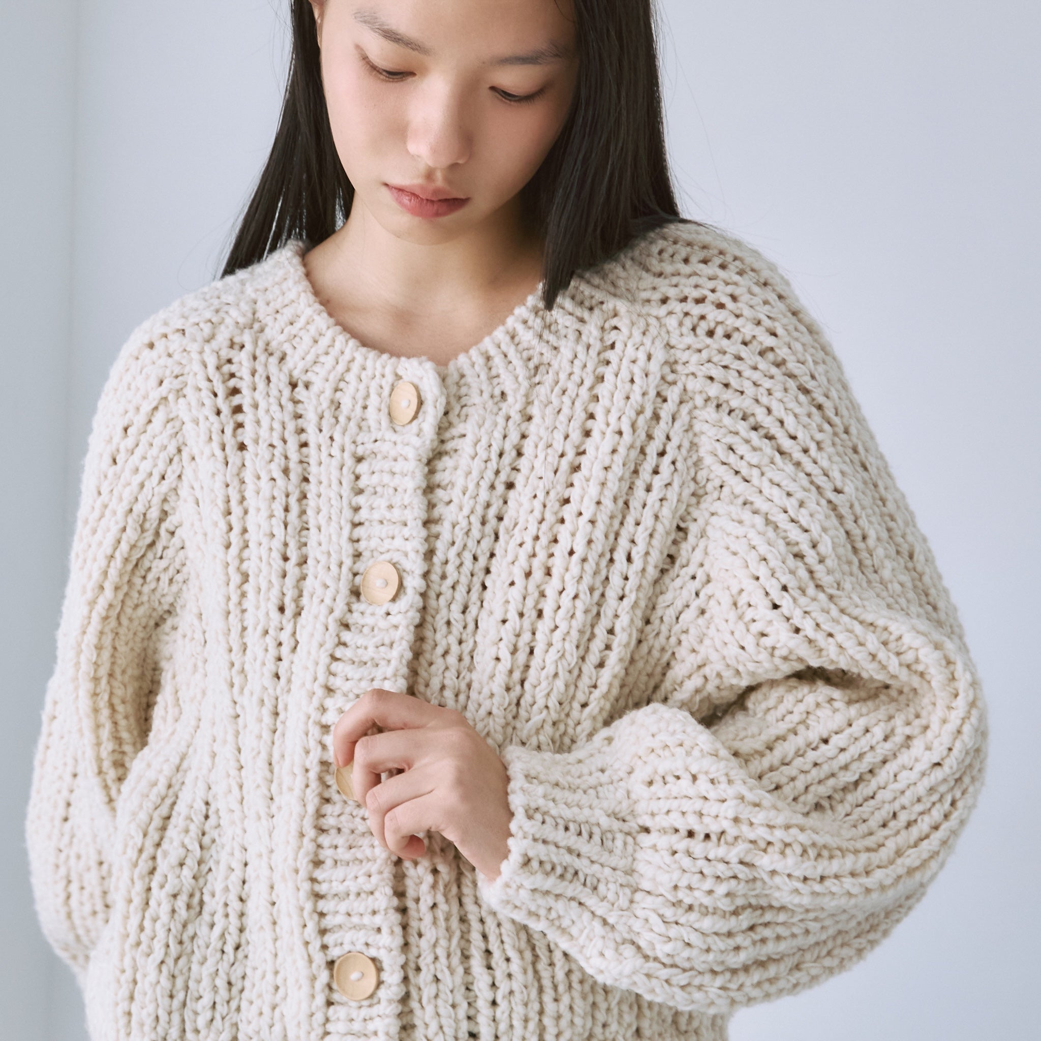 Hand made WoolブークレMixカーディガン