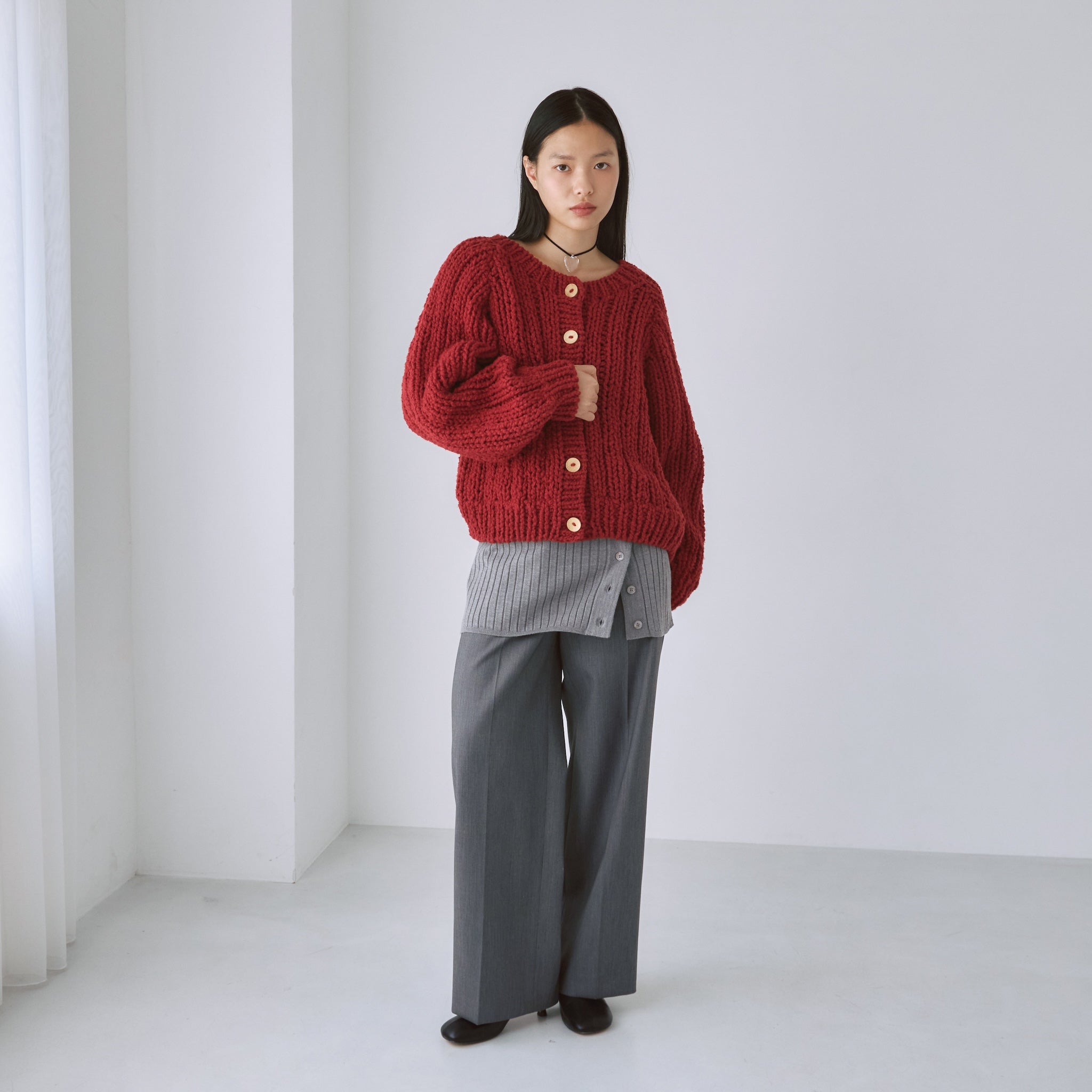 Hand made WoolブークレMixカーディガン