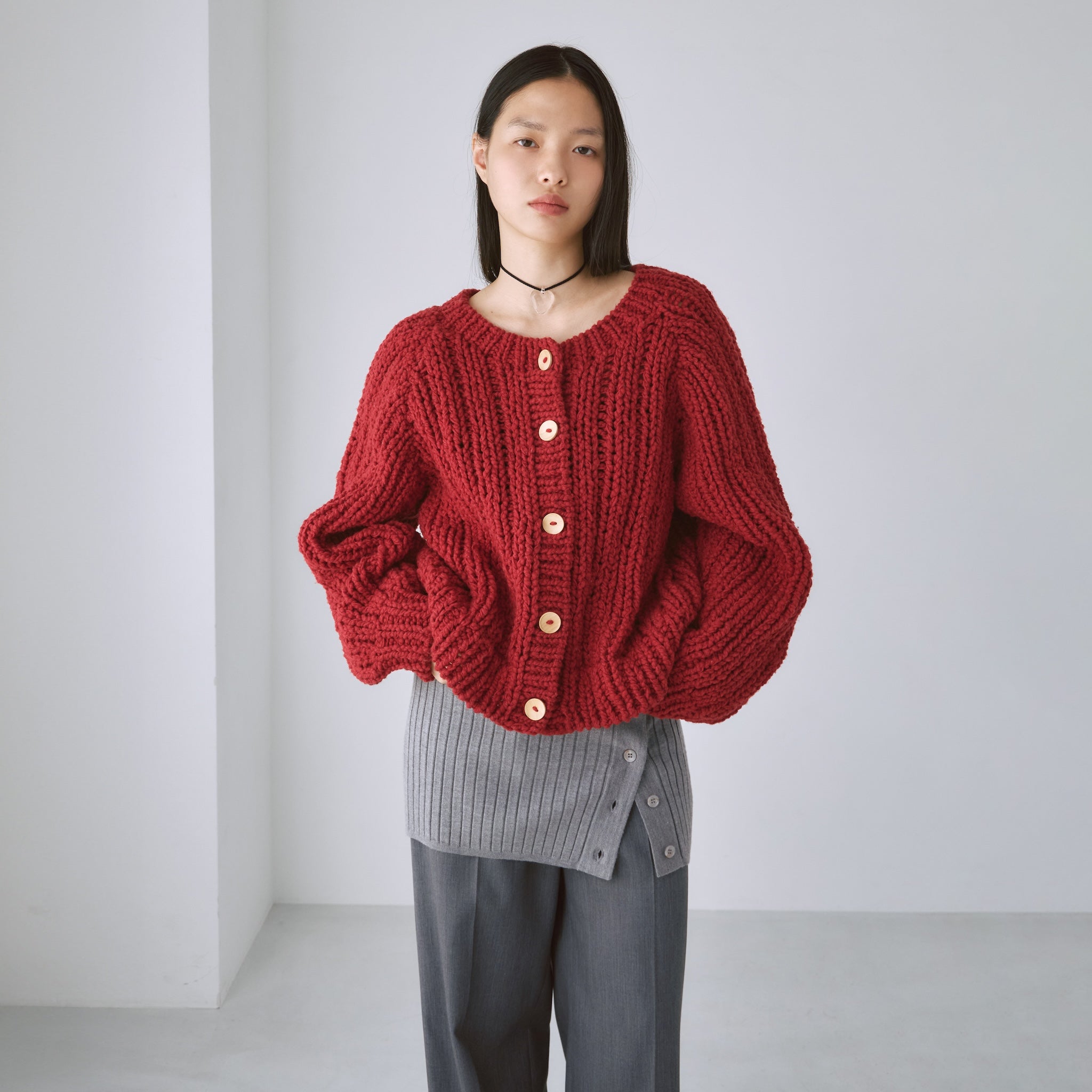Hand made WoolブークレMixカーディガン