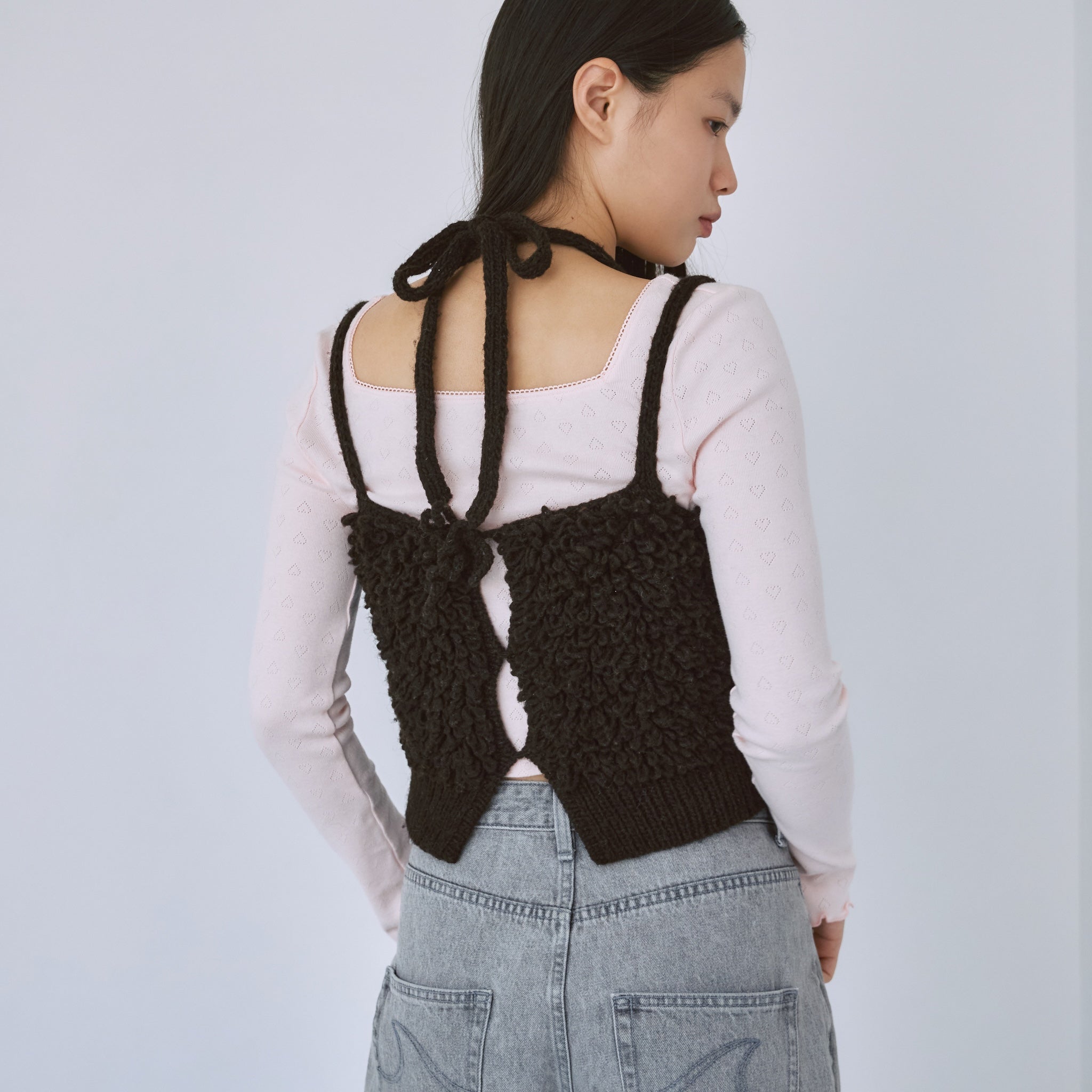 Hand made WoolループRibbonビスチェ