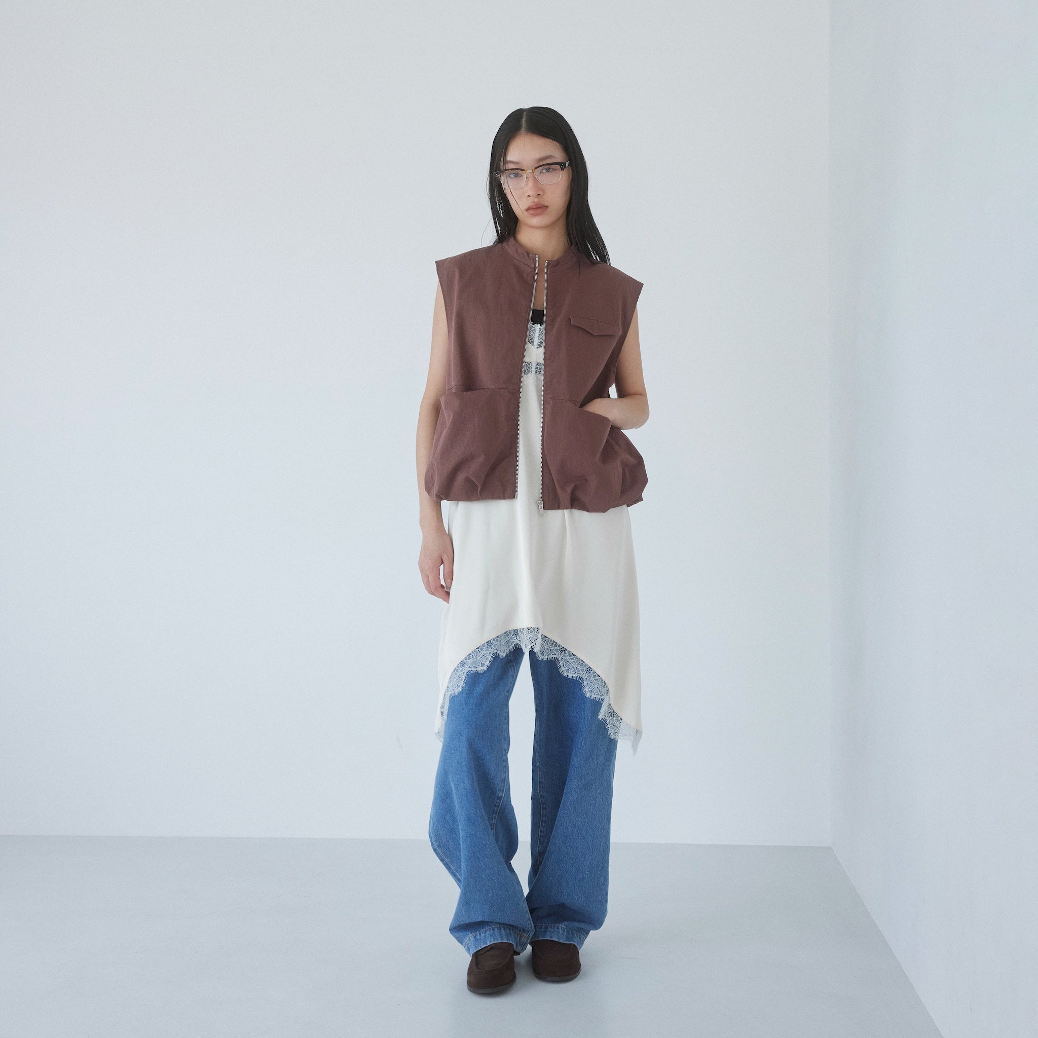 Hem balloon twill vest