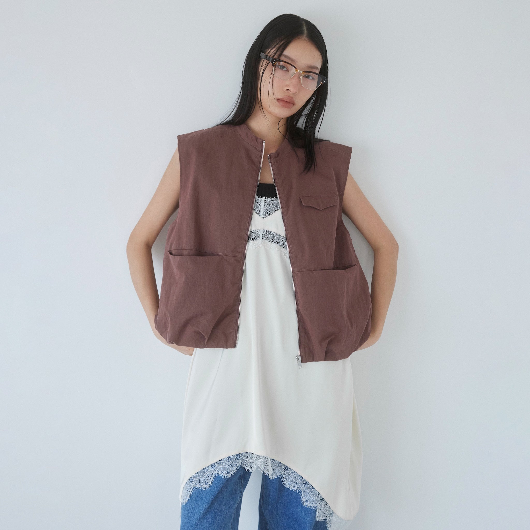 Hem balloon twill vest