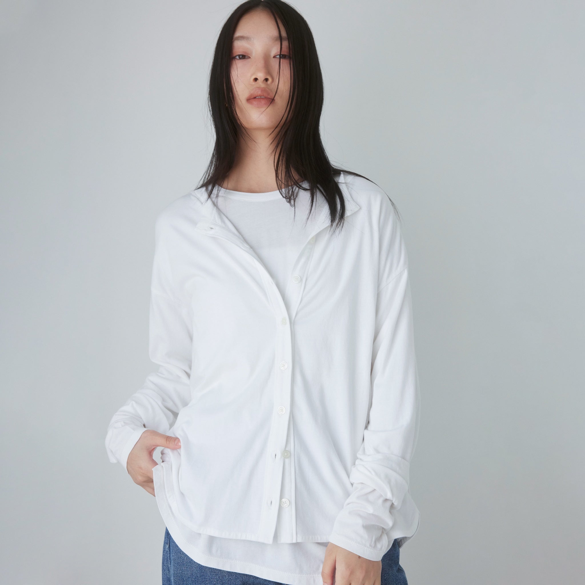 Cotton/silkモイストタッチカーディガン