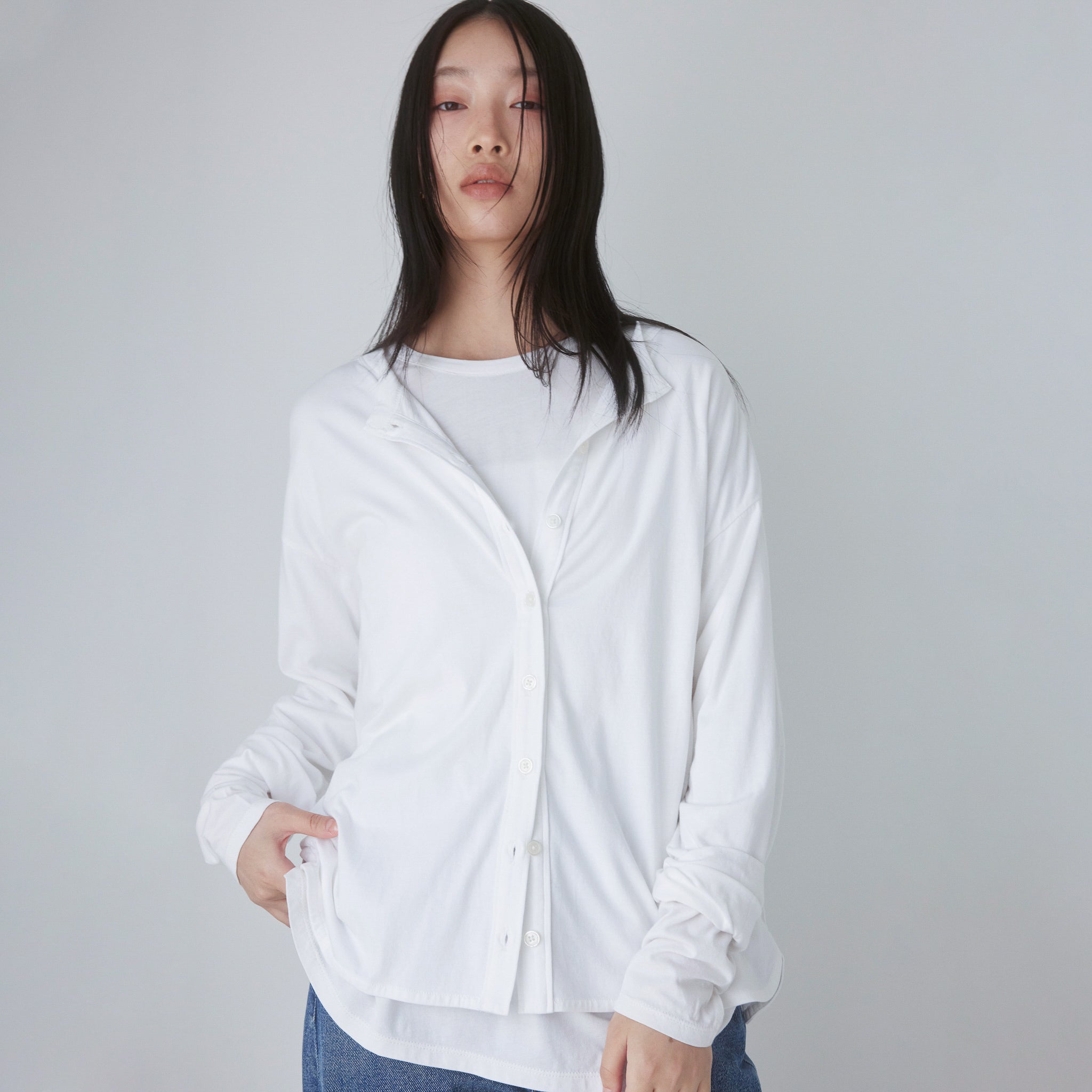 Cotton/silkモイストタッチカーディガン