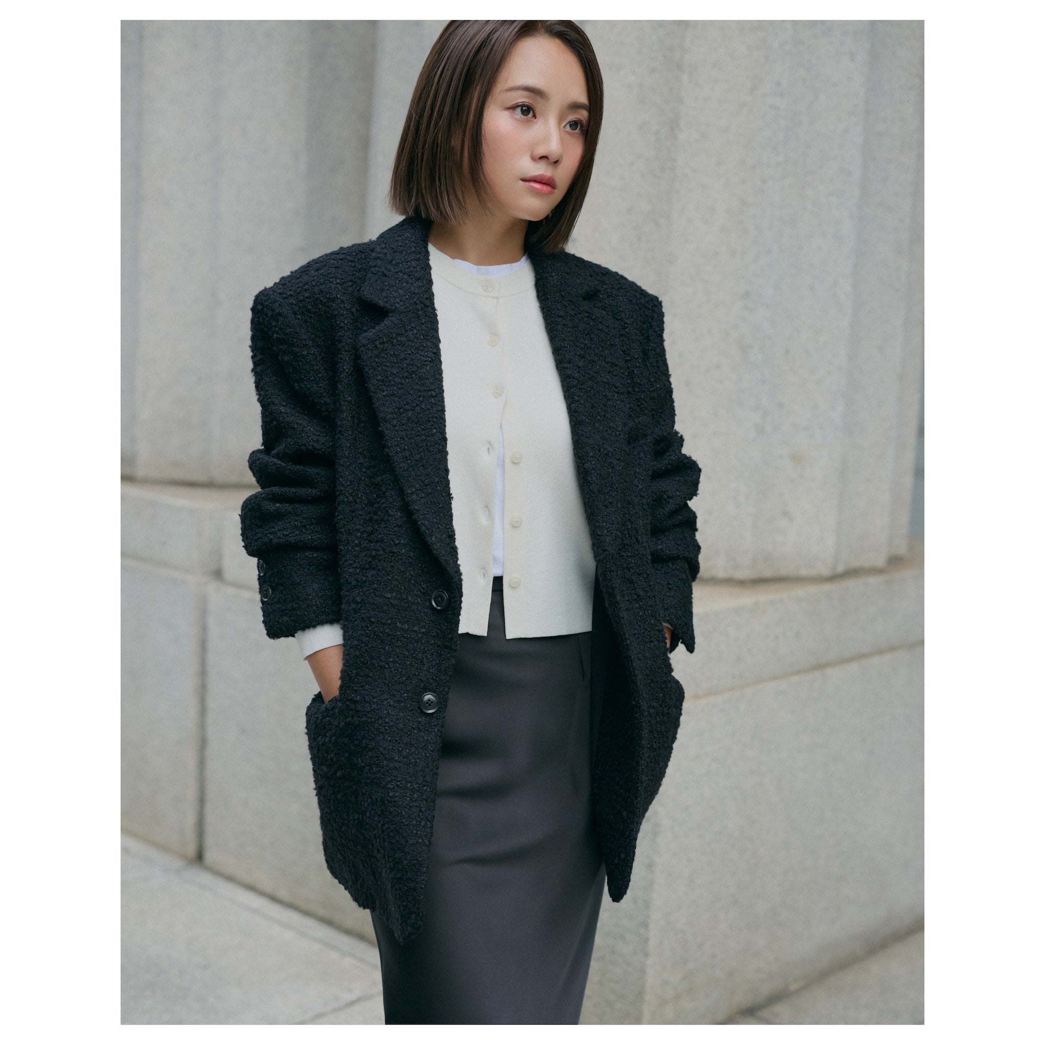 アニオナ　ブラック　長袖ニットカーディガン　M イタリア製　ウール　カシミヤ collab NAIA woolニットカーディガン