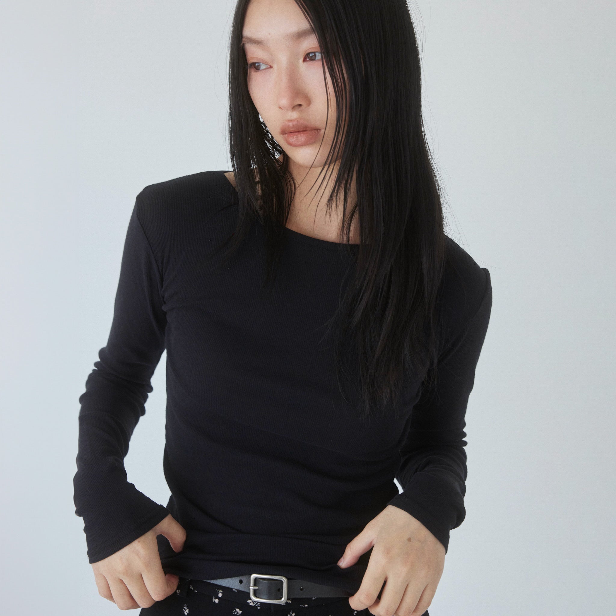 Soft sheer RIBレースアップトップス Soft sheer RIBレースアップトップス