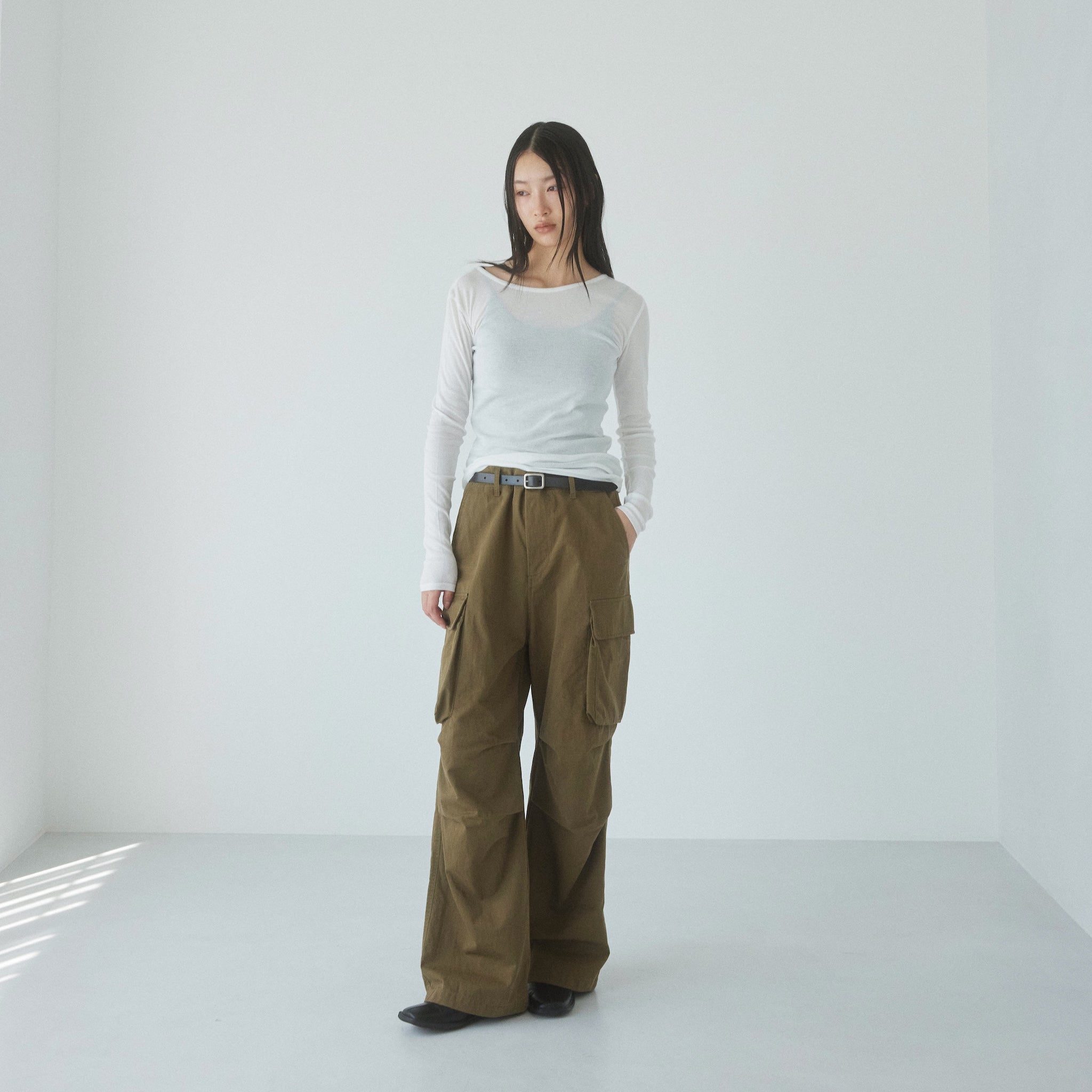 Soft sheer RIBレースアップトップス