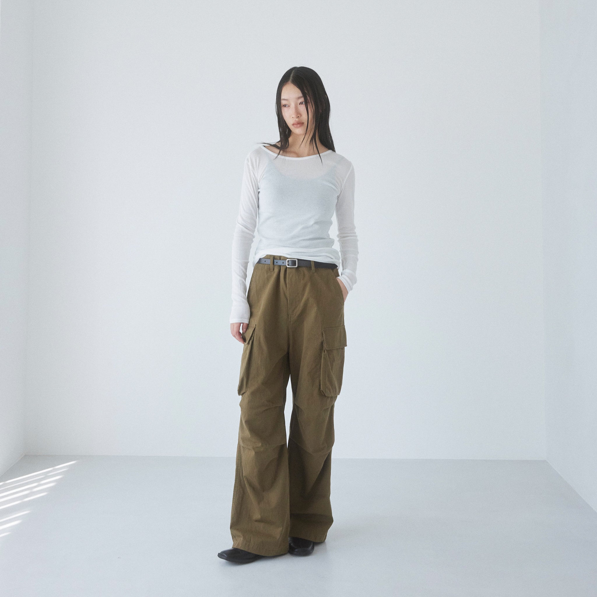 Soft sheer RIBレースアップトップス Soft sheer RIBレースアップトップス