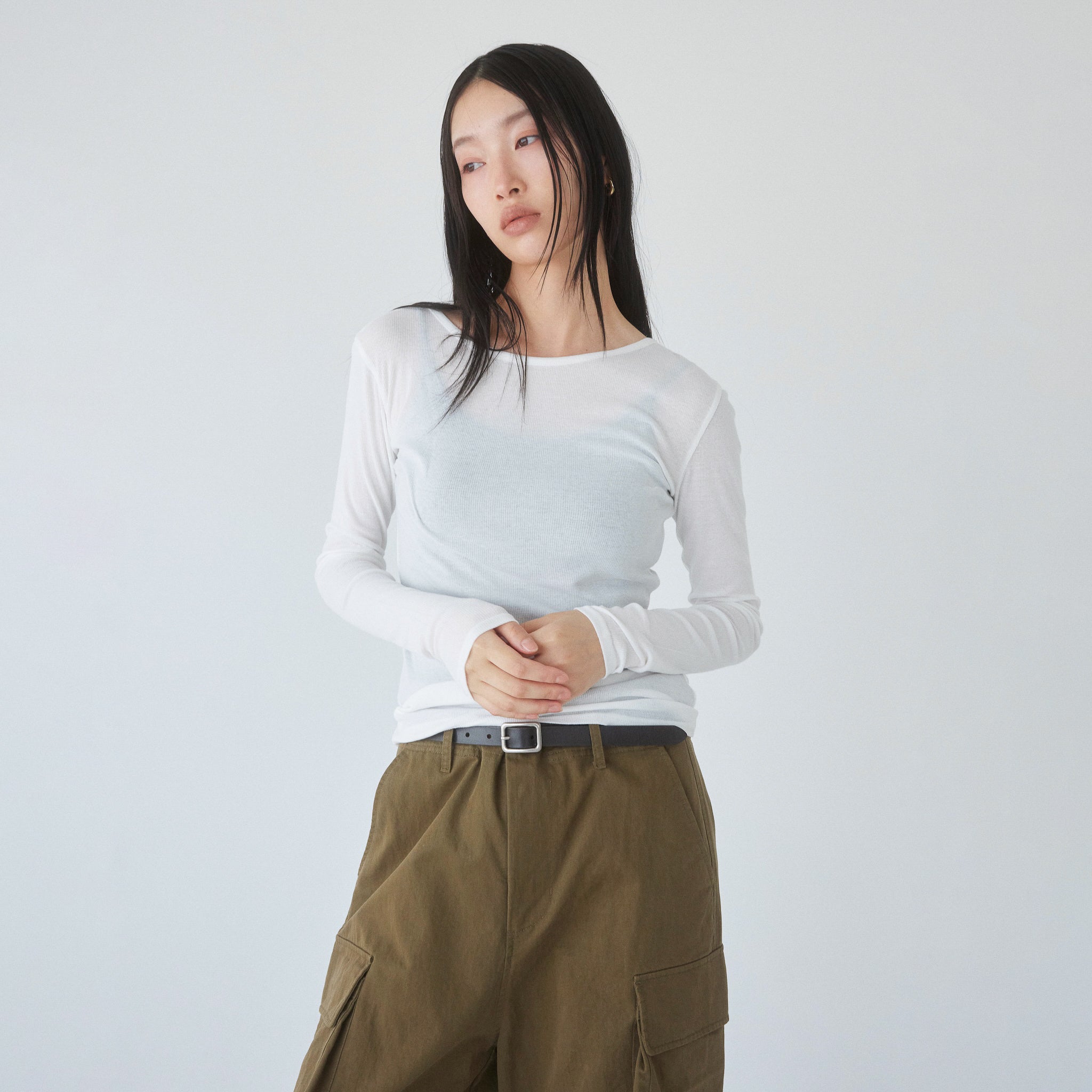 Soft sheer RIBレースアップトップス